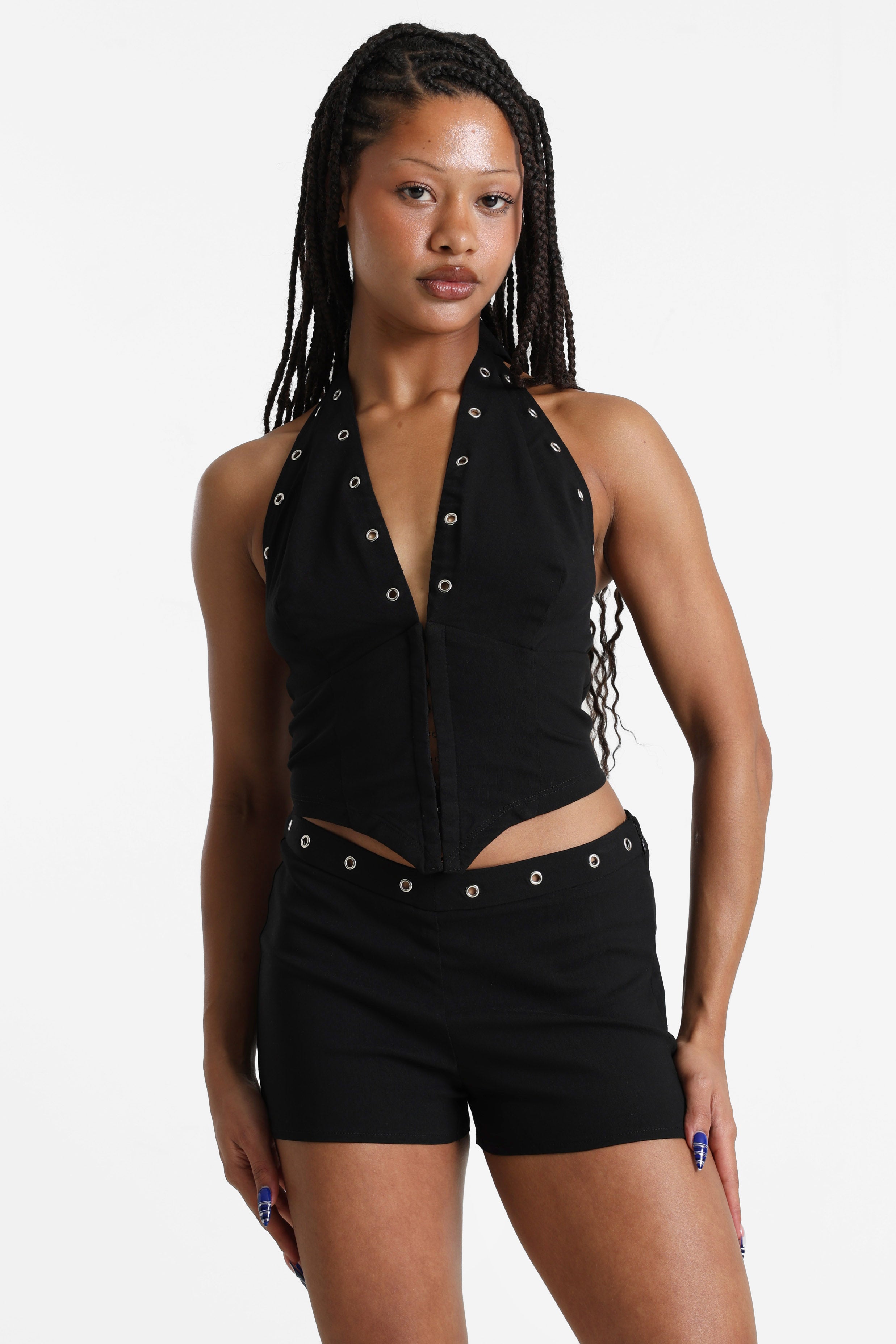 Neckholder Crop Top - Schwarz