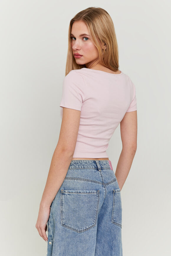 Geripptes Crop T-Shirt - Pink