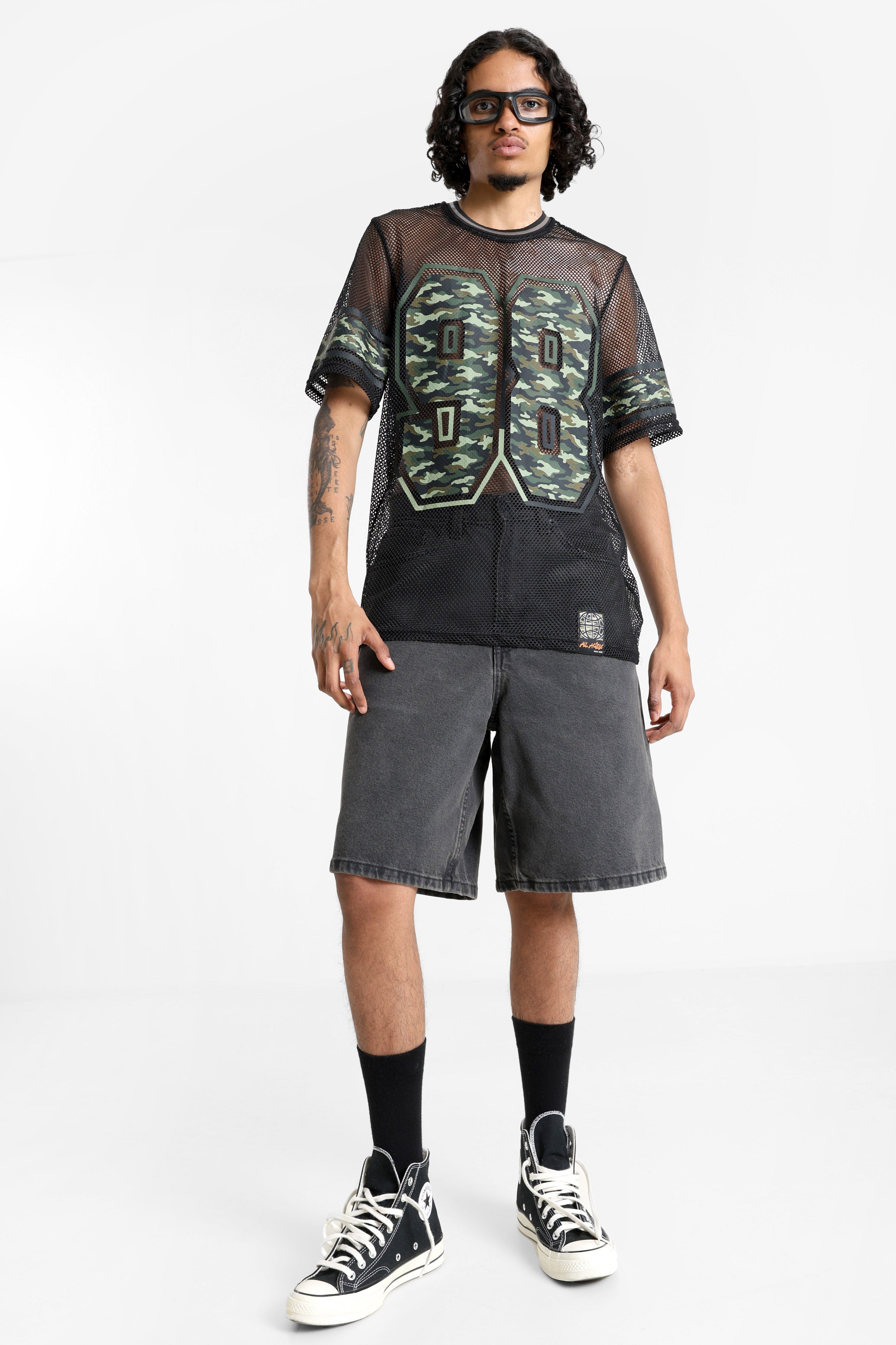 Netz T-Shirt - Schwarz + Grün Camouflage