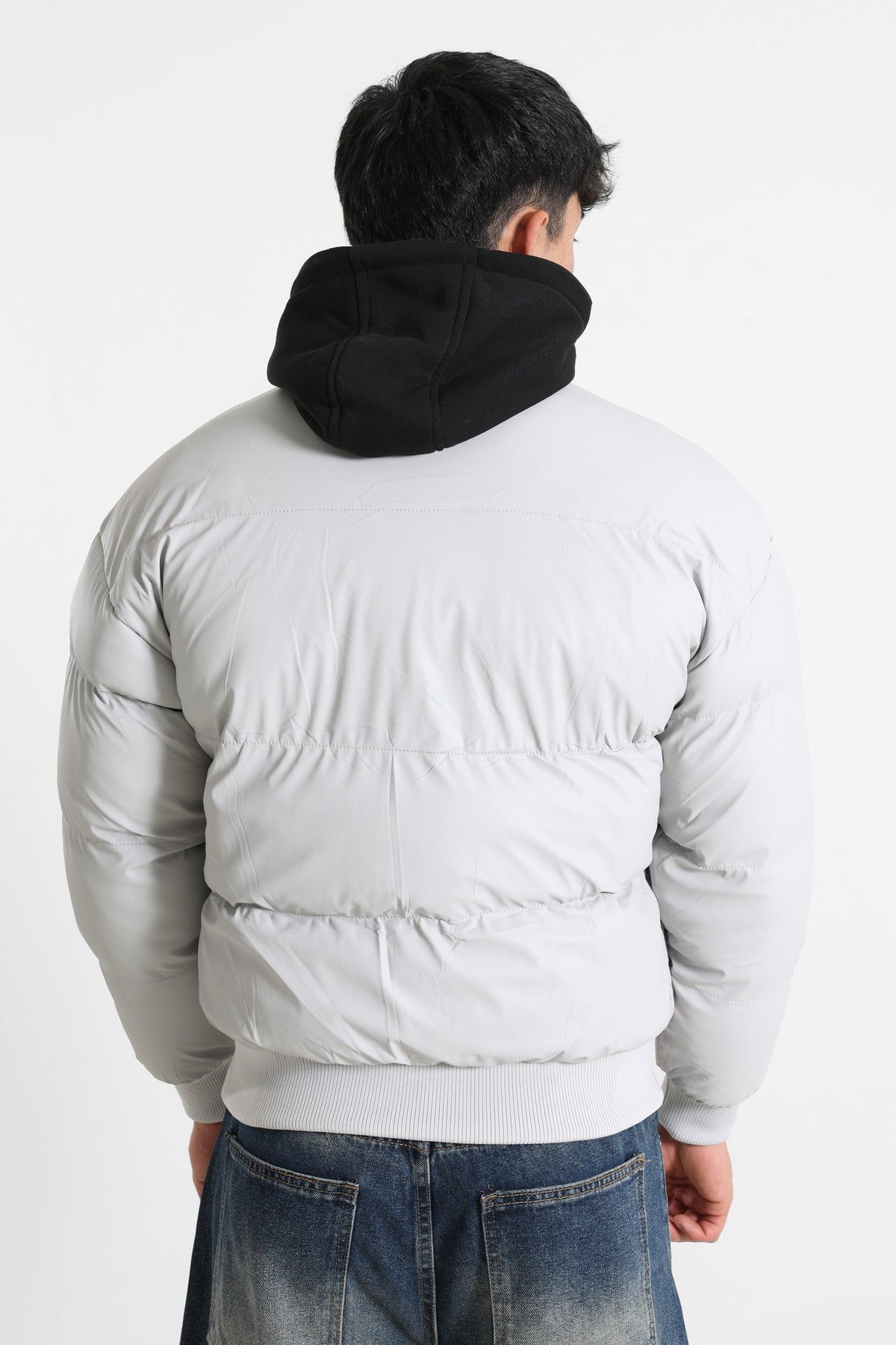 Puffer Kunstlederjacke - Light Grey + Black
