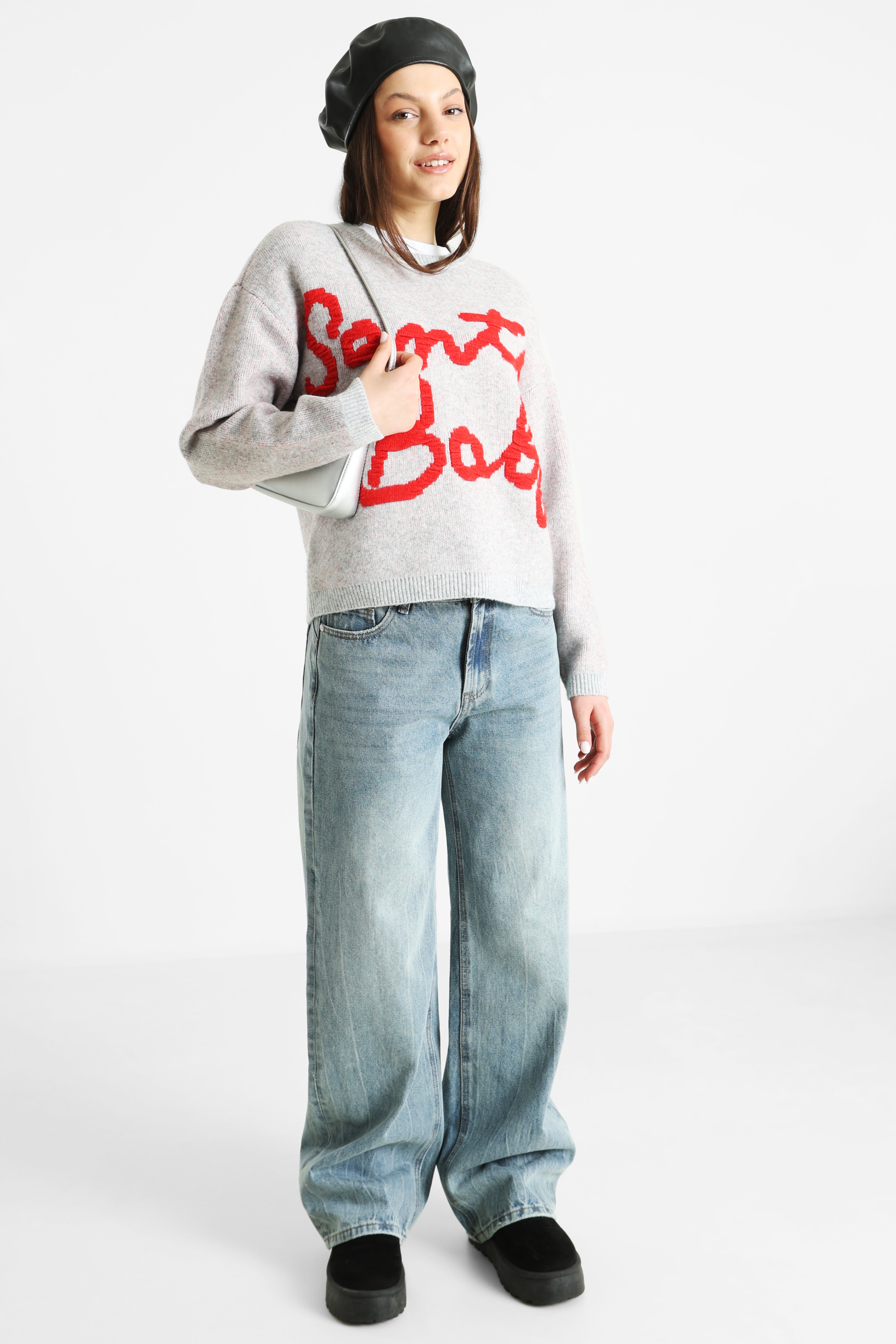 Pull de Noël en tricot - Light Grey Mela + Salsa