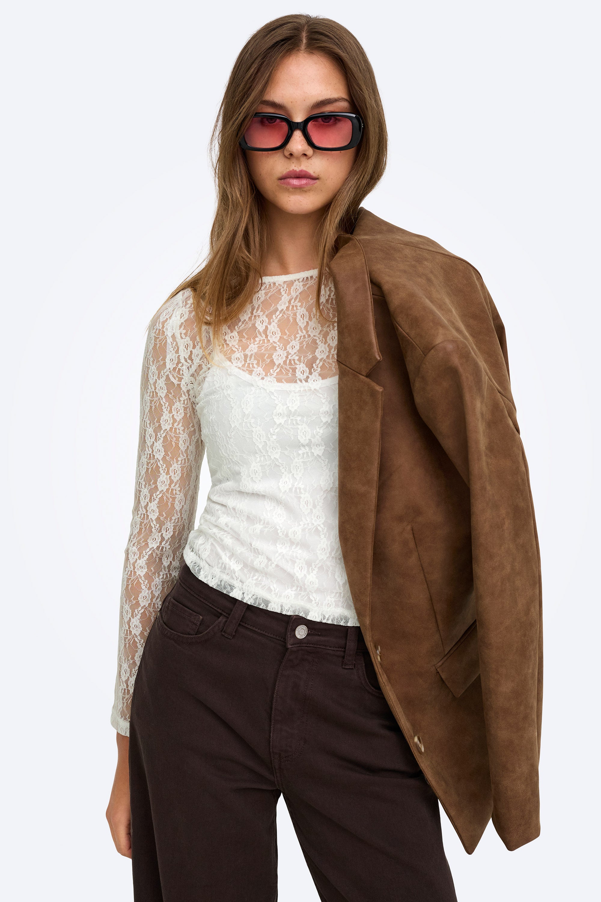 ONLNIKITA Spitzen Langarmshirt - Cloud Dancer
