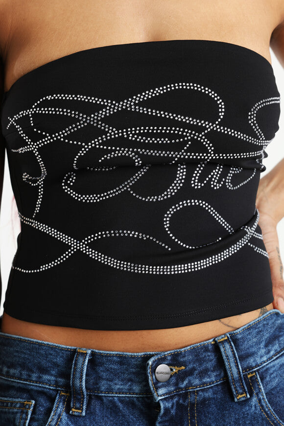 Bandeau Crop Top mit Strass - Schwarz
