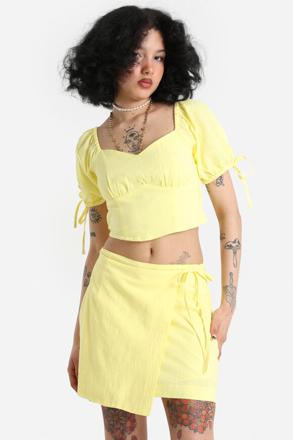 Off Shoulder Crop T-Shirt - Yellow
