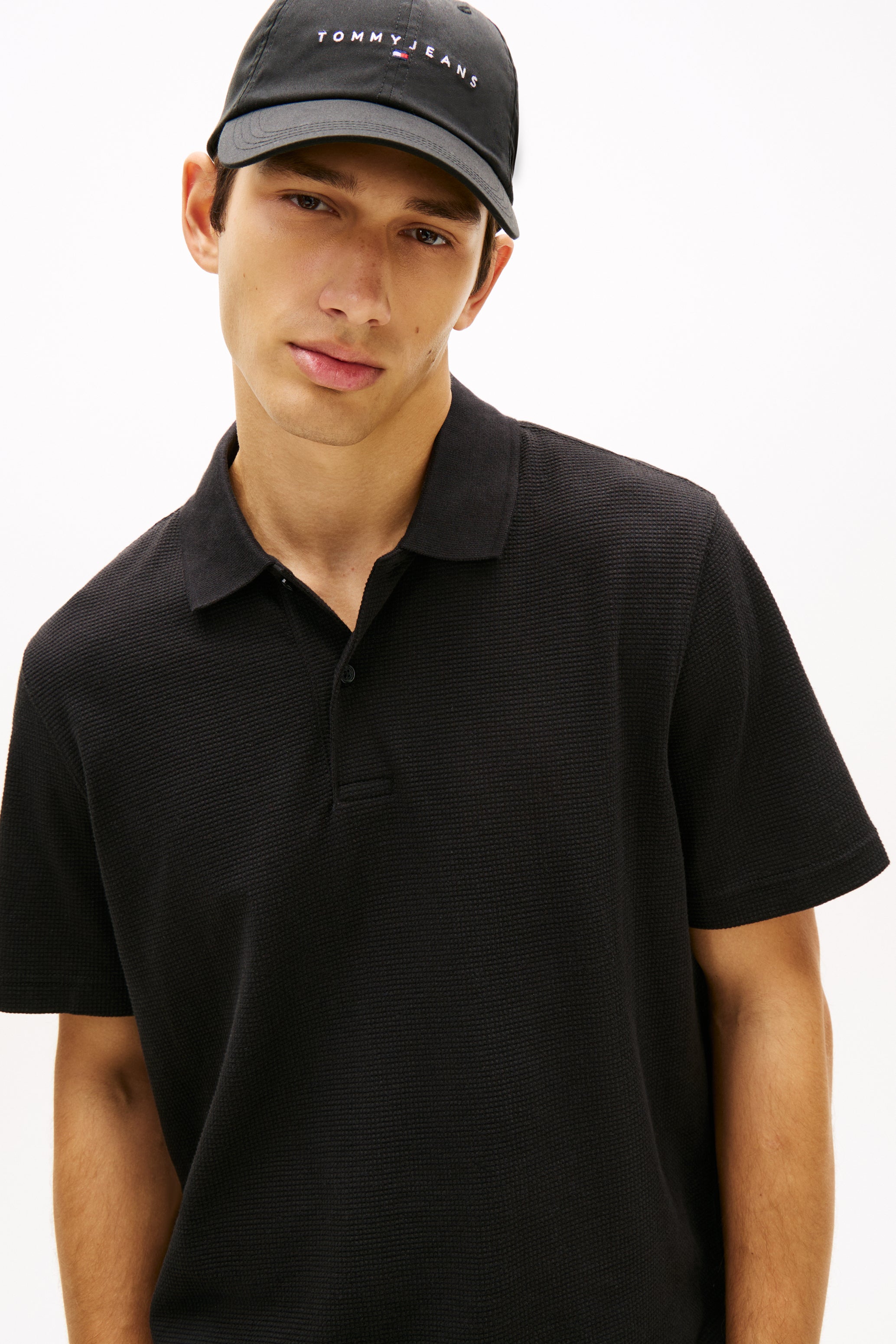 Poloshirt mit Waffelstruktur - Black