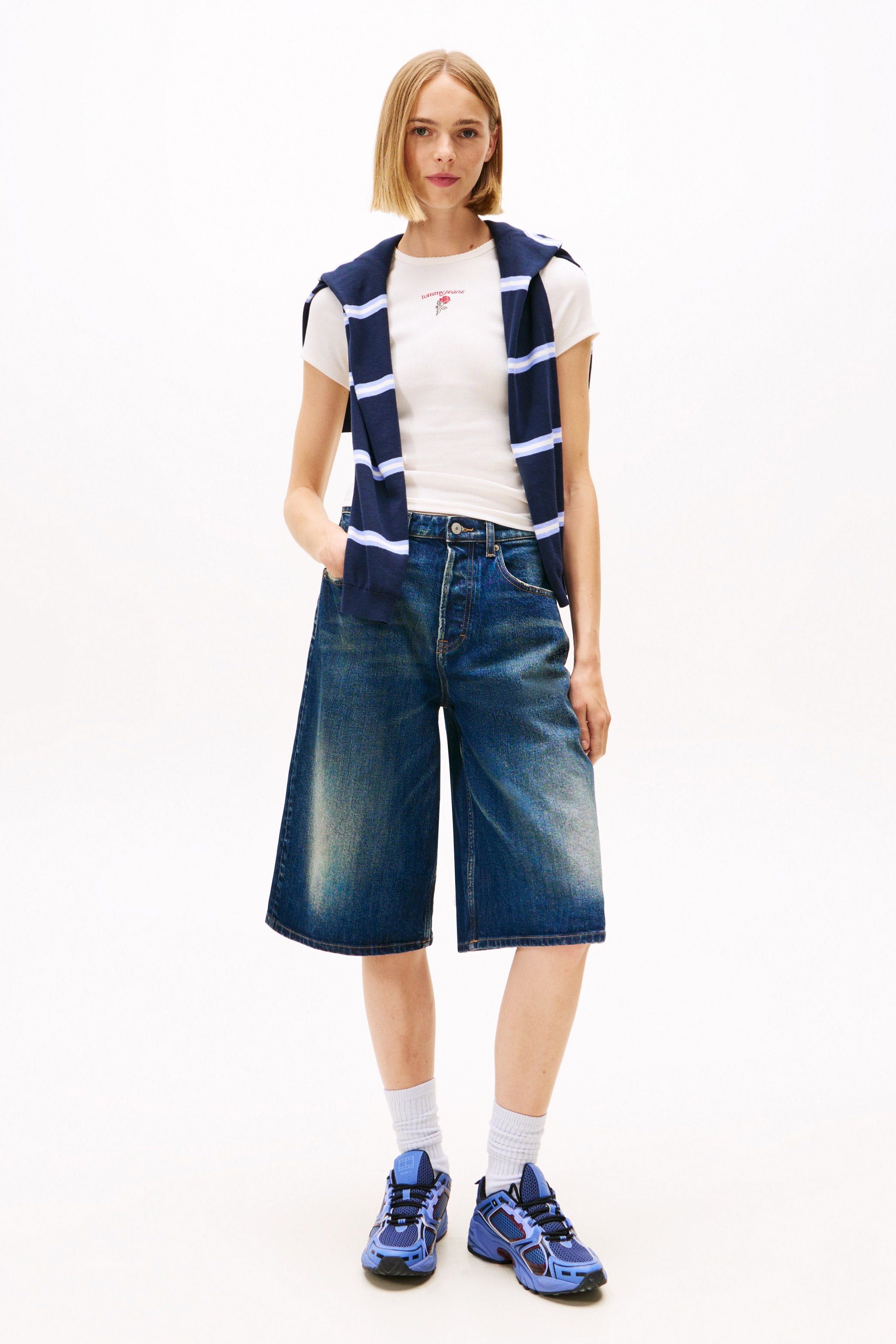 Geripptes T-Shirt - Ancient White