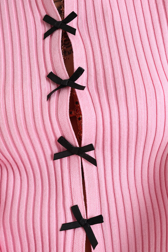 Gerippte Crop Strickjacke - Pink