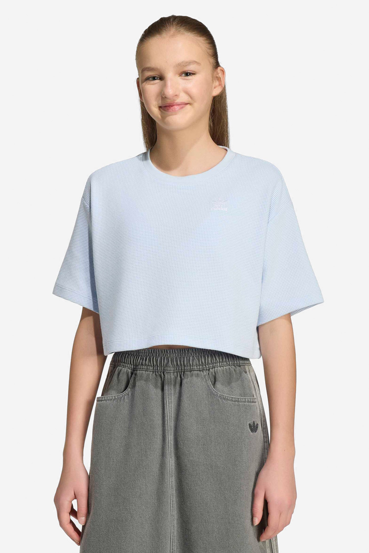 Crop T-Shirt mit Waffelstruktur - Crystal Sky