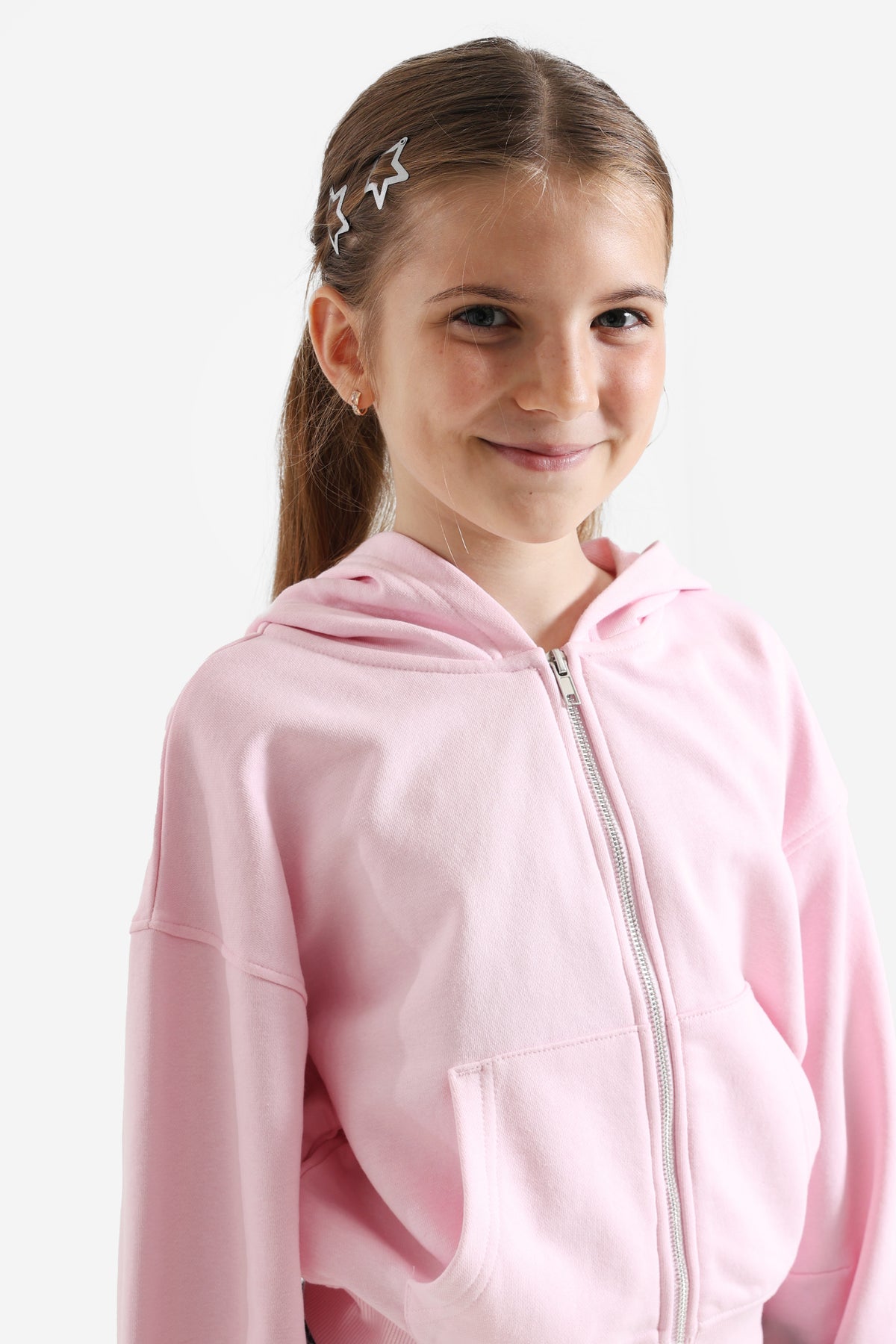 Sweat ample zippé à capuchon - Rose