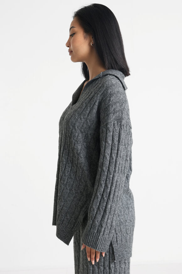 Pull ample en tricot - Gris foncé