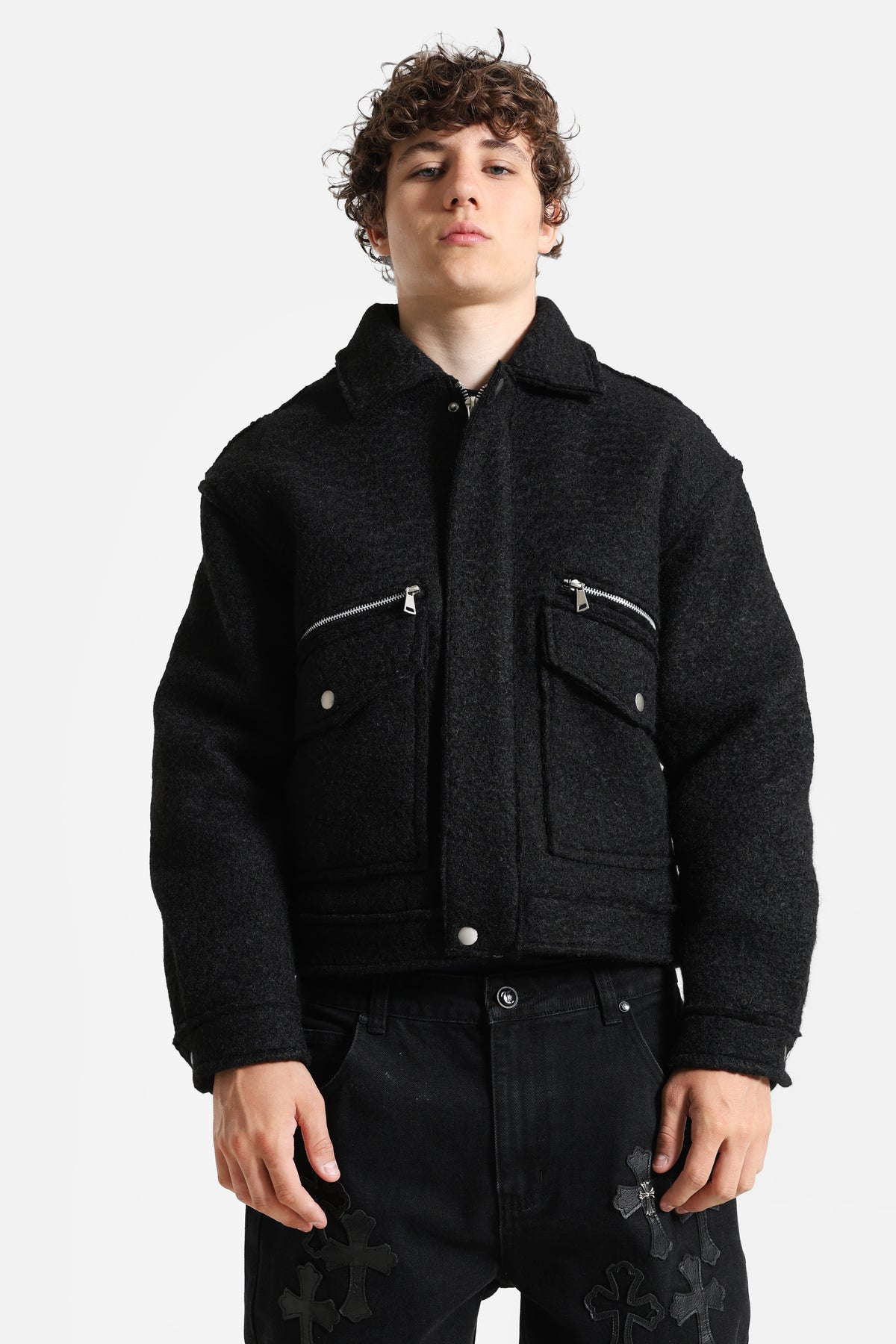 Bouclé-Strickjacke - Black