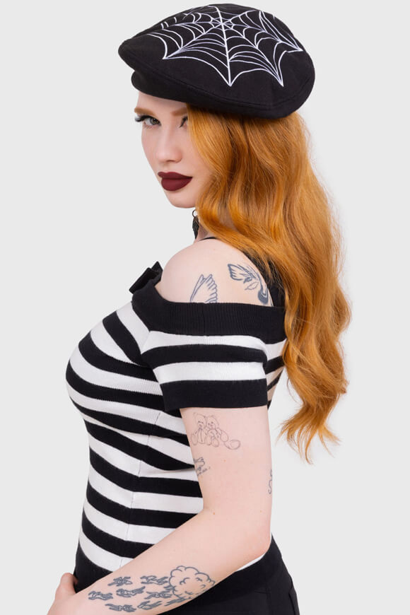 Off Shoulder Crop Stricktop - Black + White