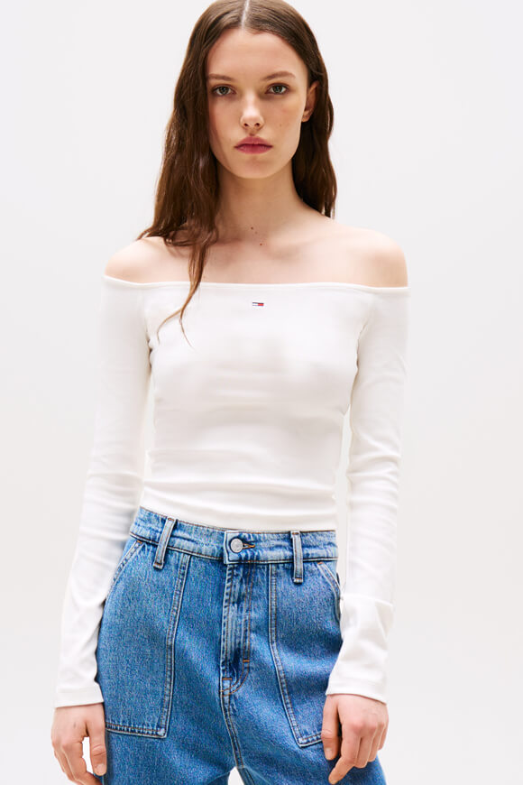 Off Shoulder Crop Langarmshirt - Offwhite