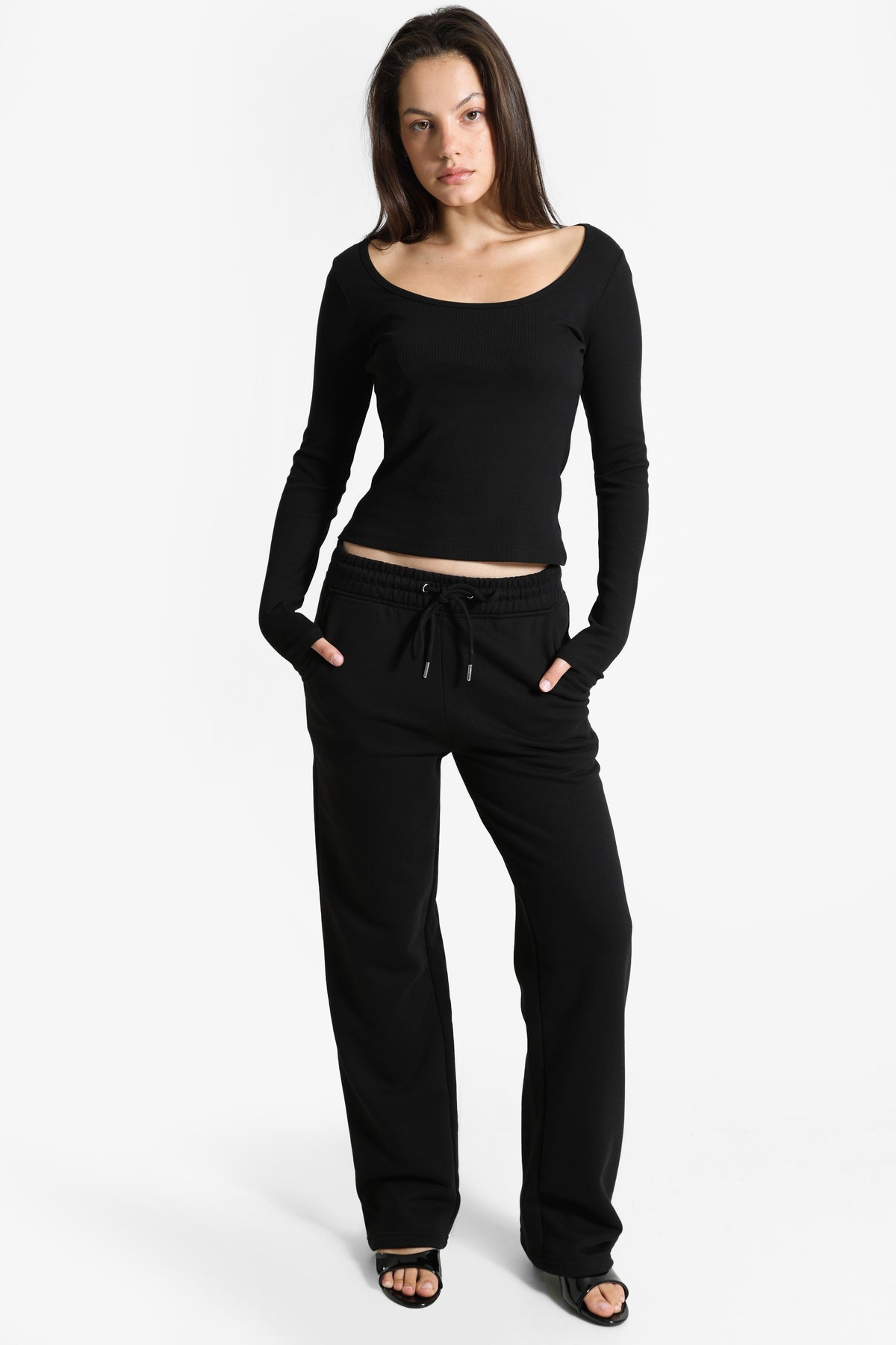 Camicia a coste maniche lunghe - Nero