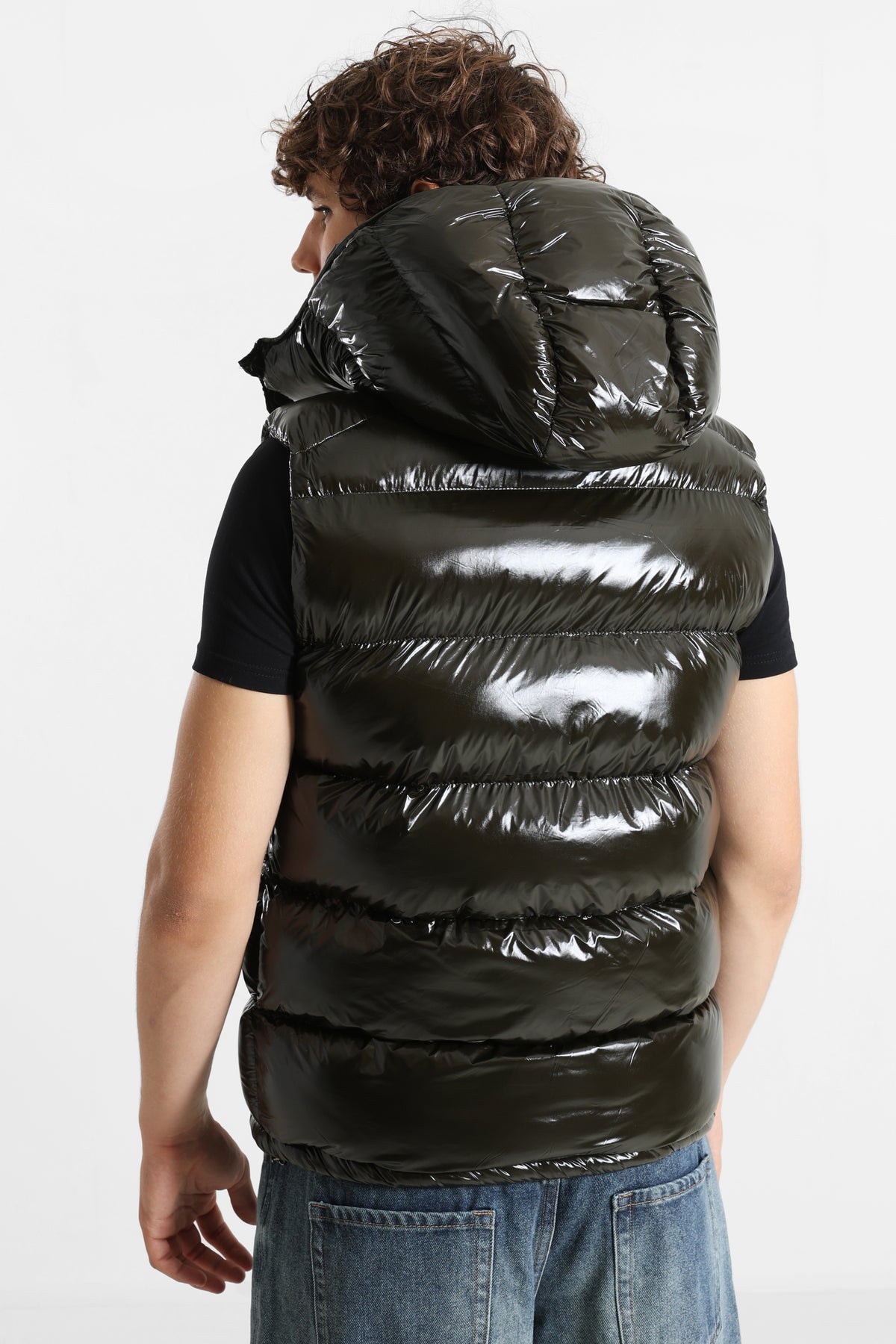 Puffergilet in Glanz-Optik - Dark Olive