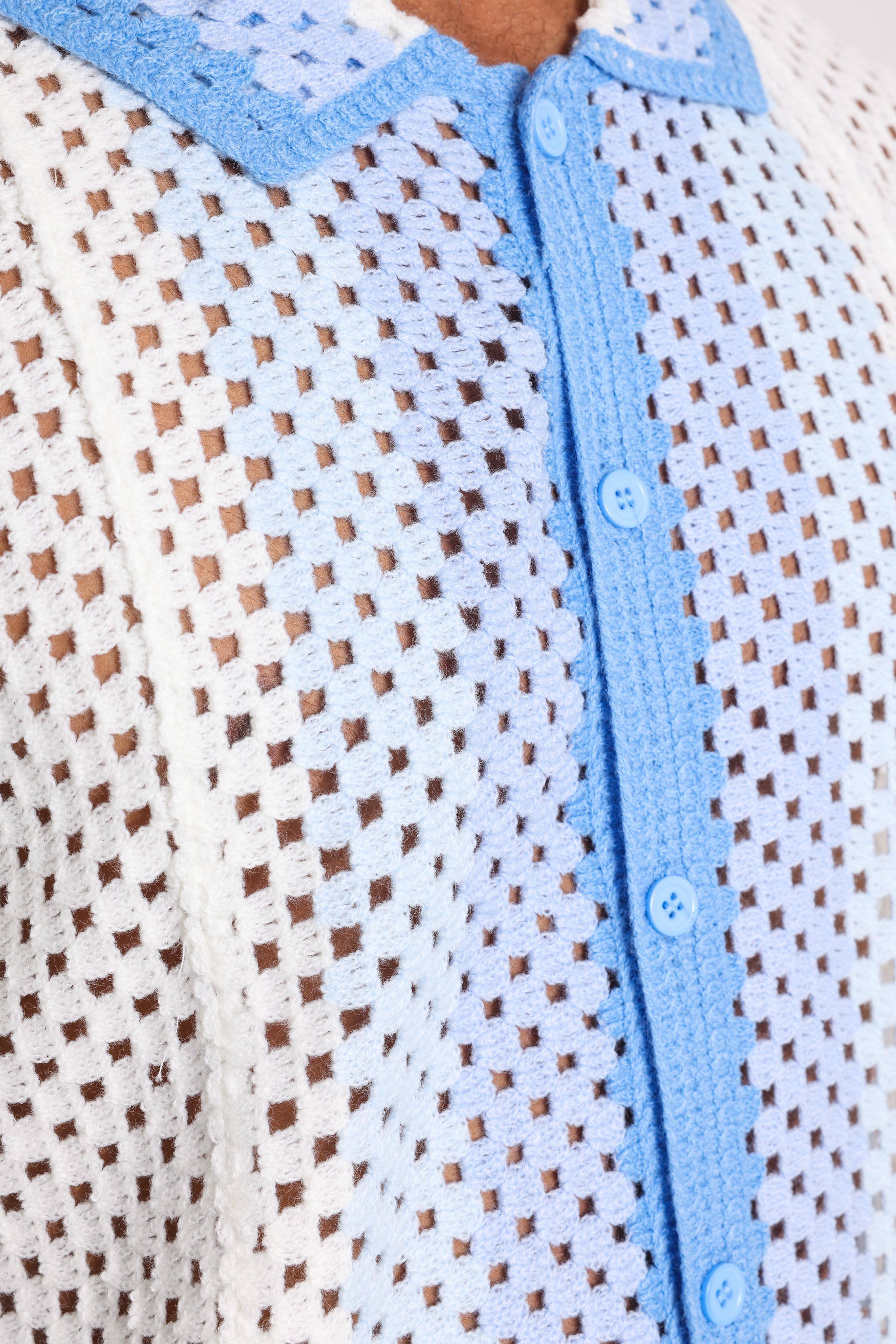 Häkelhemd - Light Blue + Offwhite