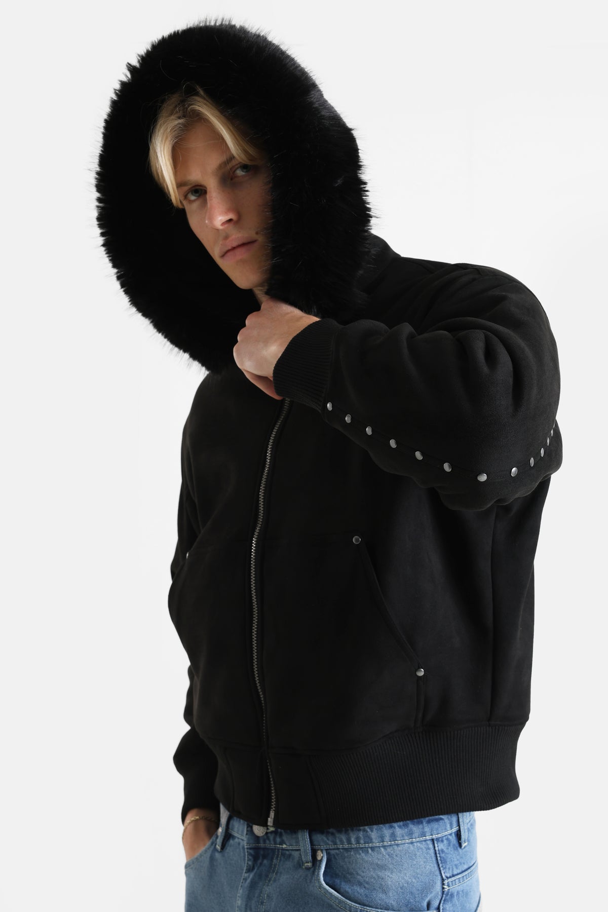 Kunstwildleder Bomberjacke - Schwarz
