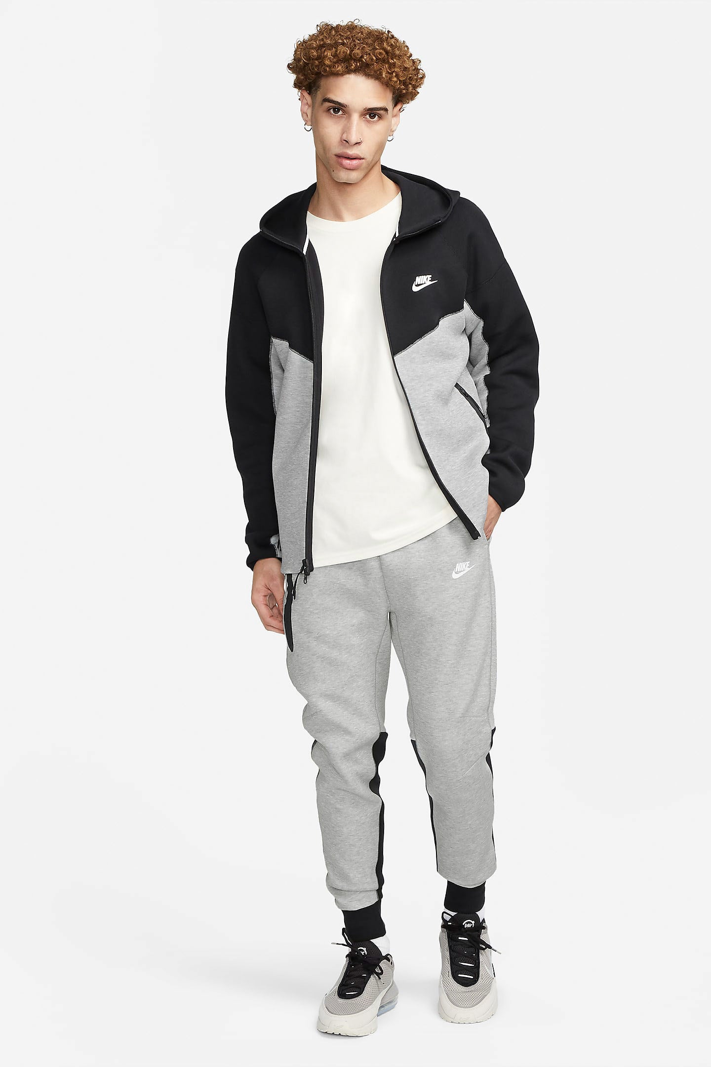 Sportswear Tech Fleece Kapuzensweatjacke - Light Grey Heather + Black