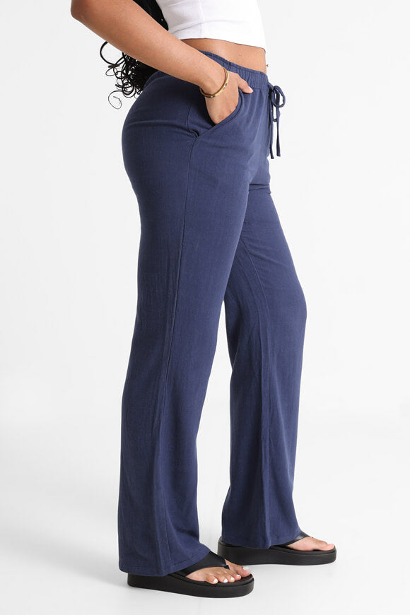 Wide leg linen trousers - Navy