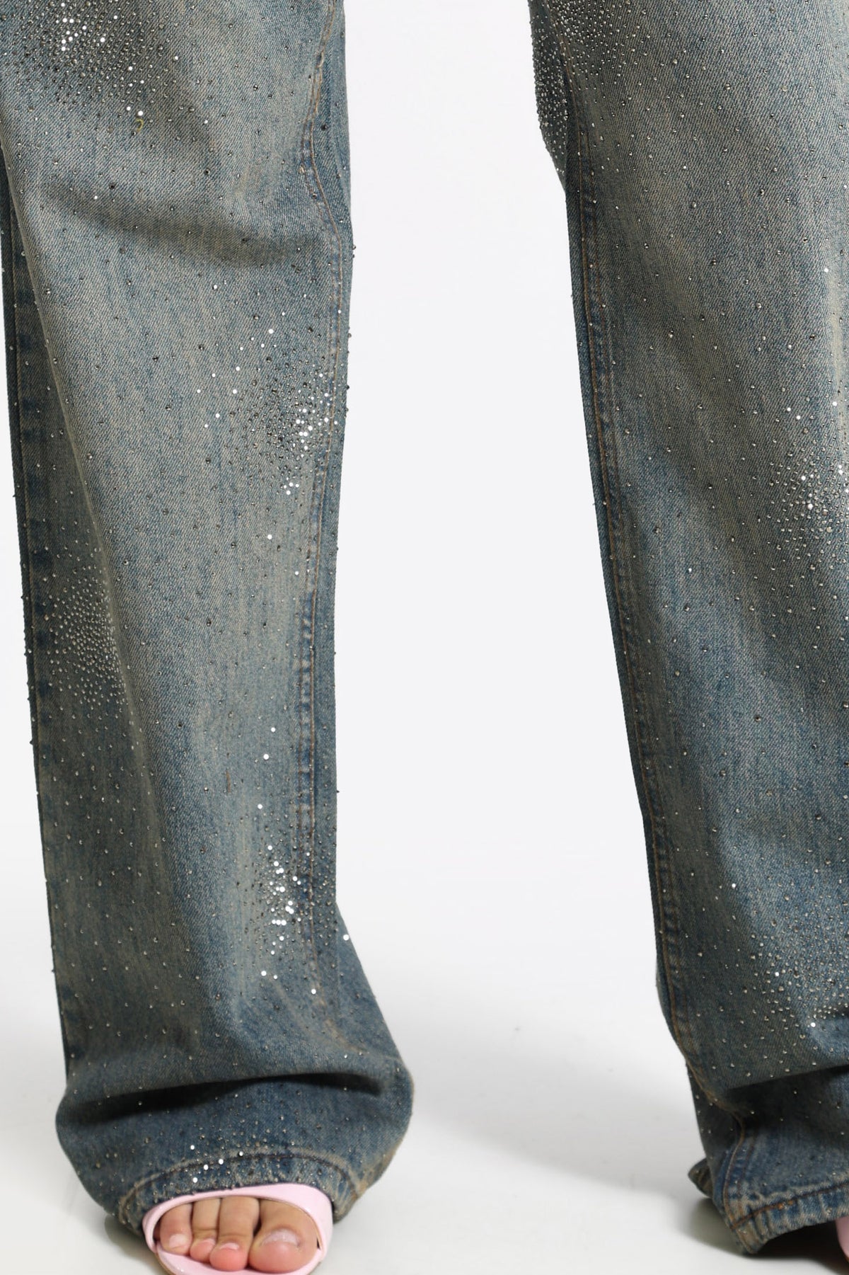 Wide Leg mit Strass - Medium Blue Denim