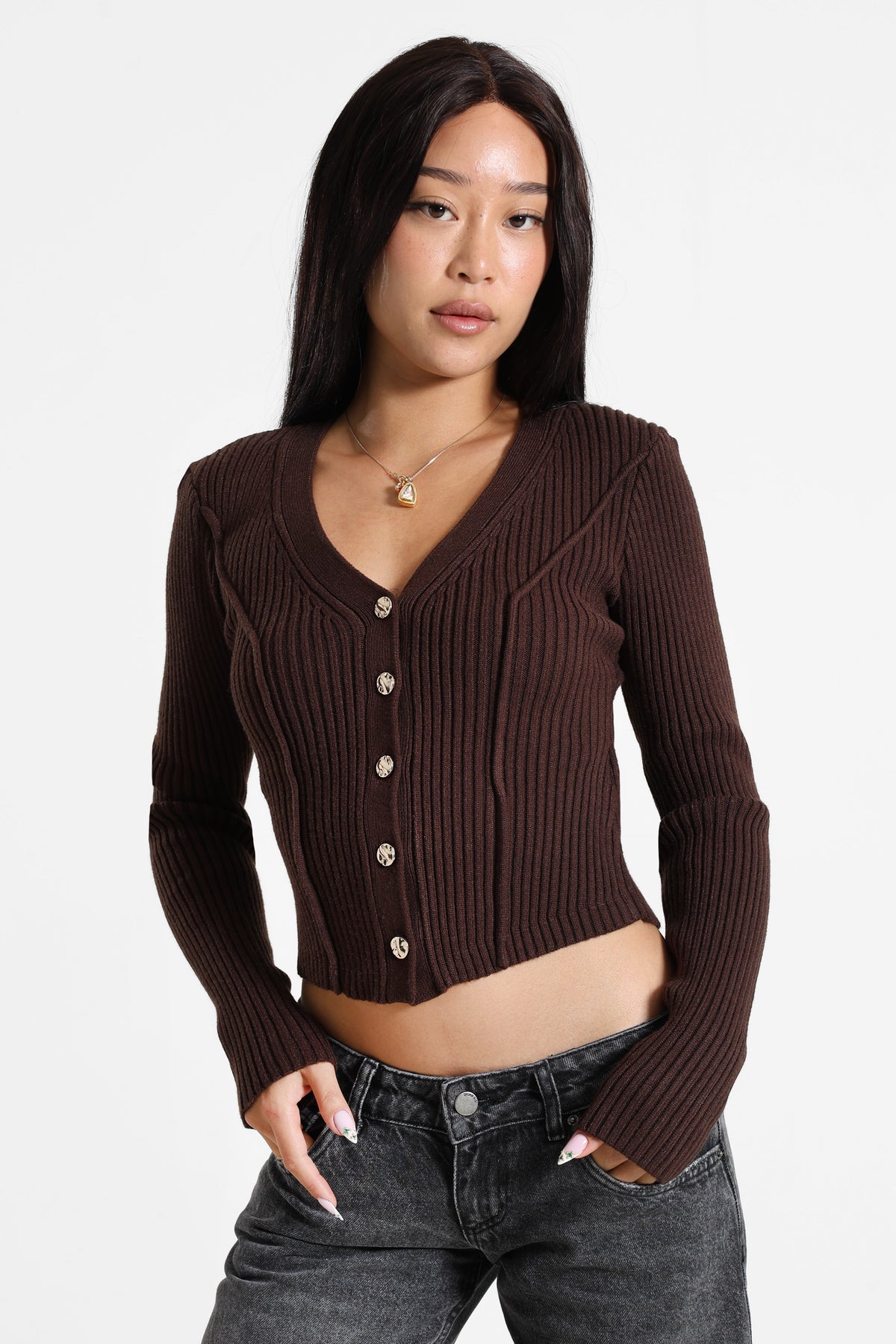 Crop Cardigan - Dunkelbraun