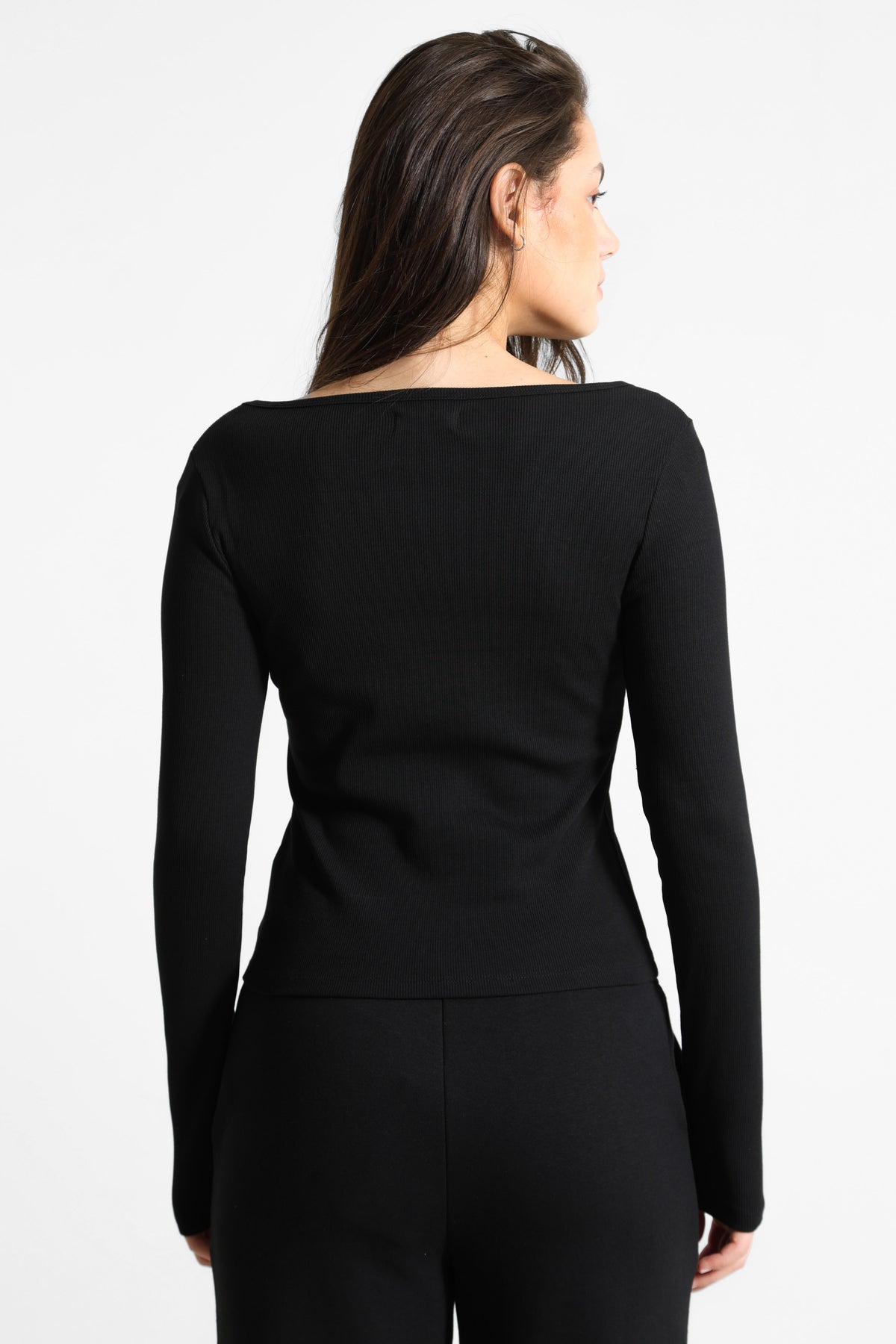 Camicia a coste maniche lunghe - Nero