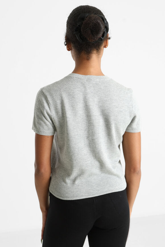 Fine knit crop T-shirt - mottled light gray