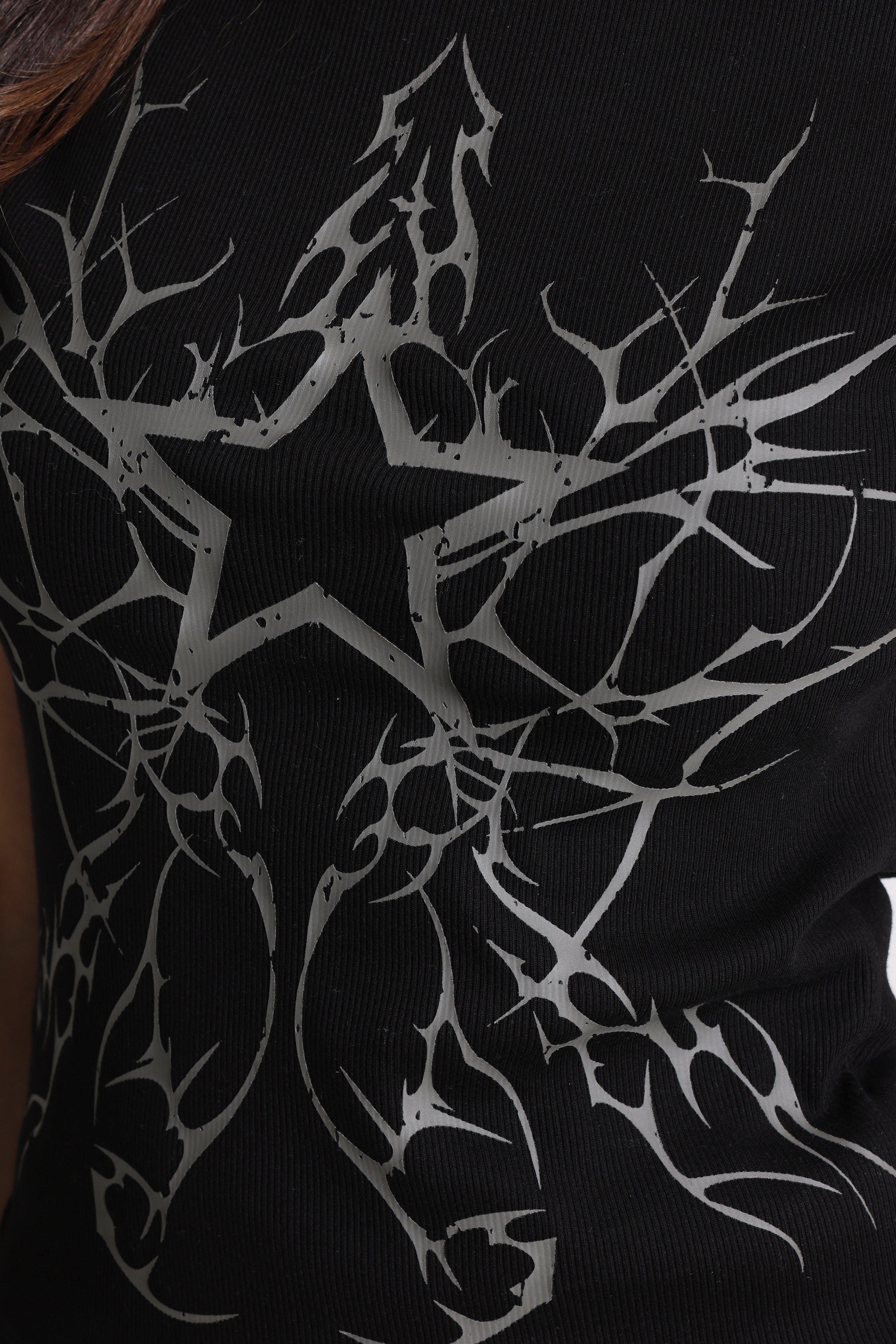 Geripptes Crop T-Shirt - Schwarz + Dunkelgrau