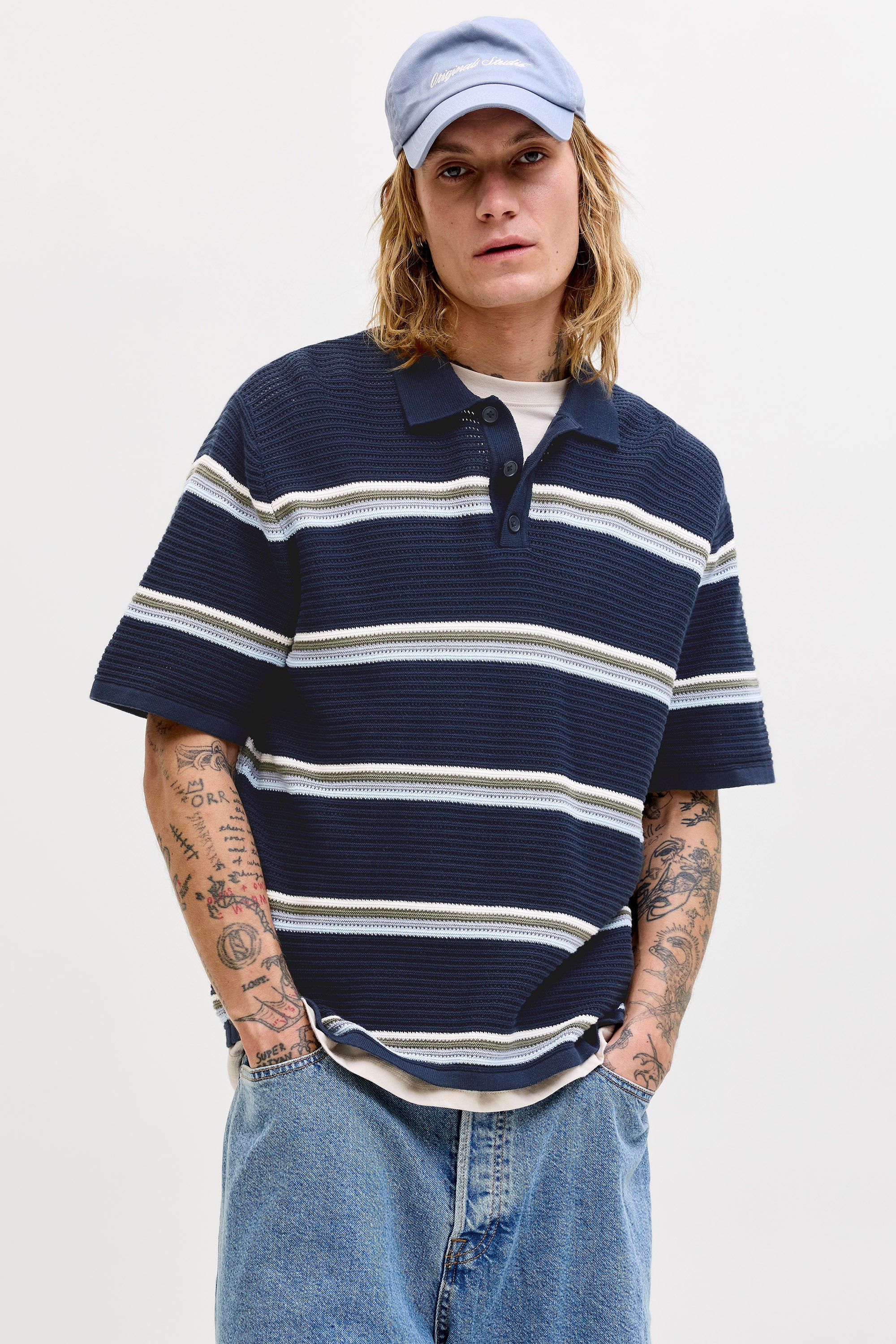 JORMAINE Strick Poloshirt - Sky Captain