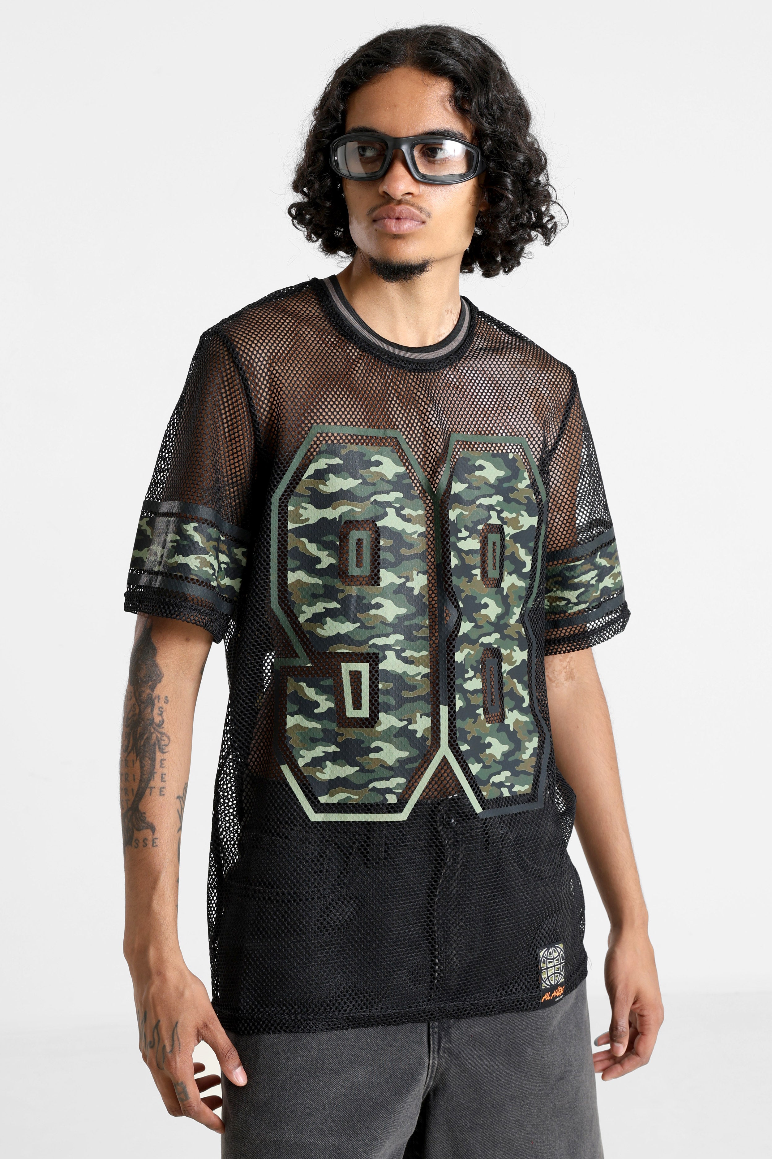 Netz T-Shirt - Schwarz + Grün Camouflage