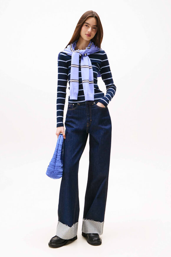 Geripptes Langarmshirt - Dark Night Navy