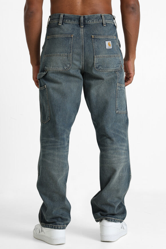 Double Knee Relaxed Straight Fit Jeans - Blue