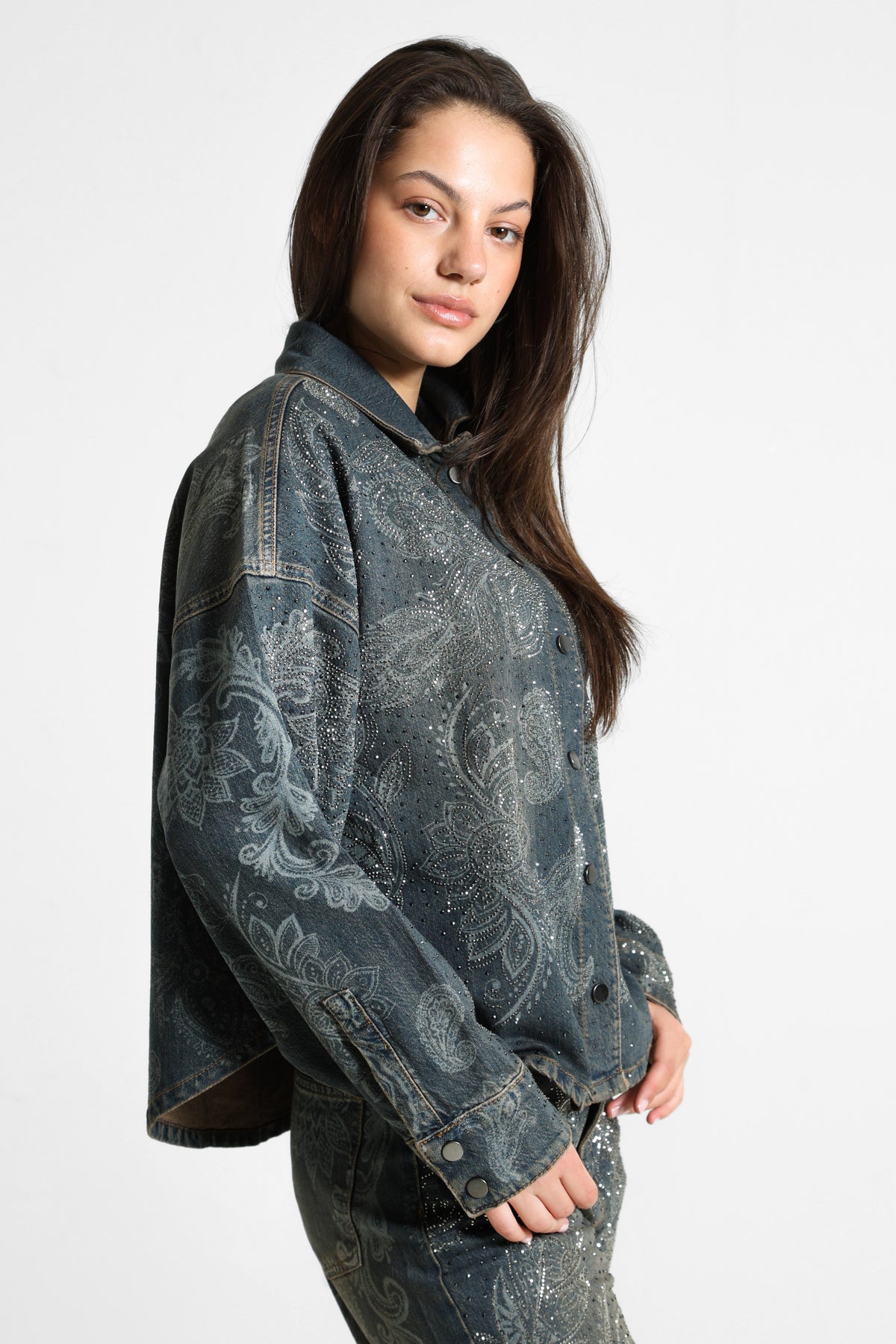 Oversize Jeansjacke mit Strass