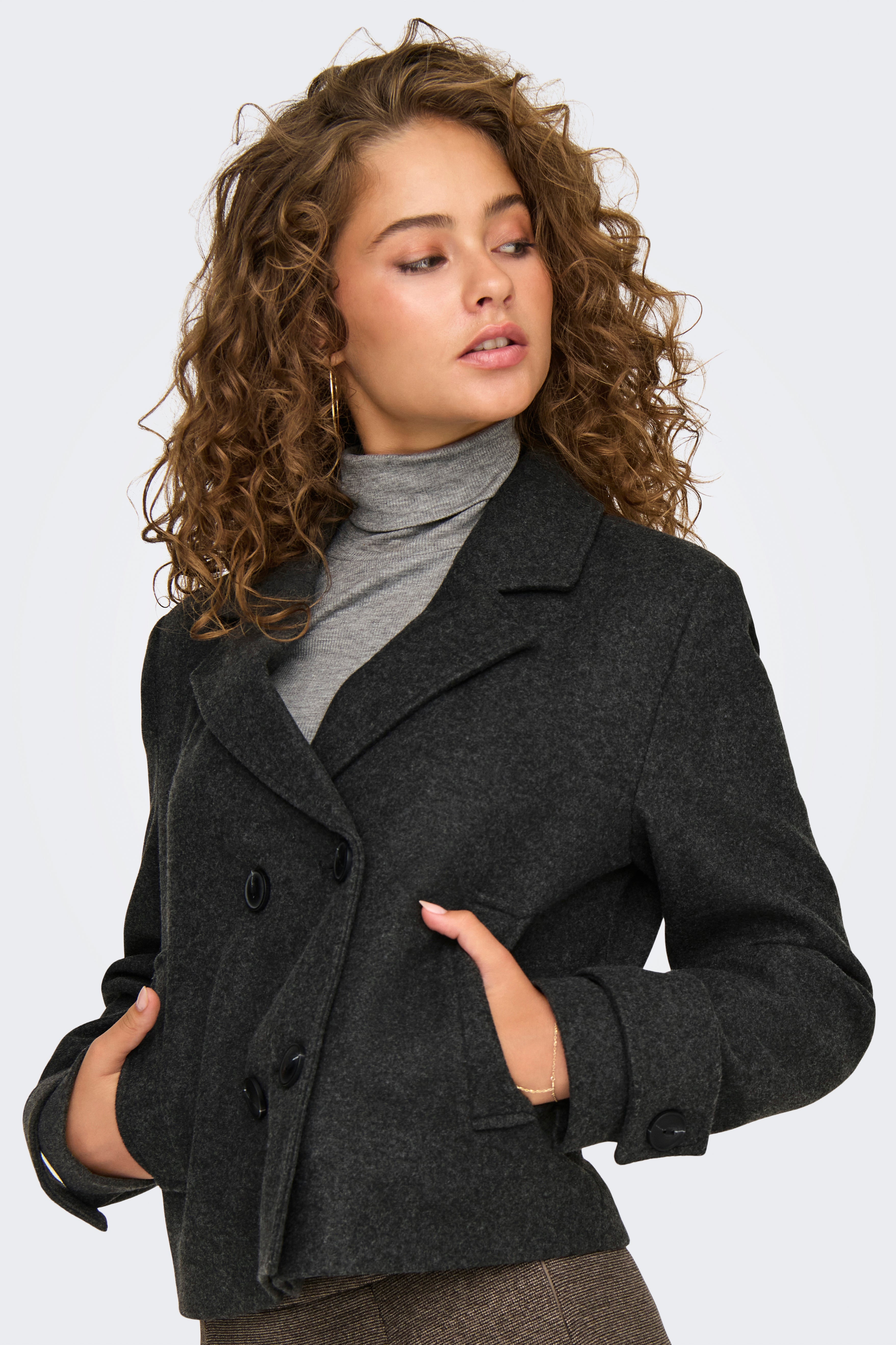 ONLFREJA short coat - Dark Grey Melange