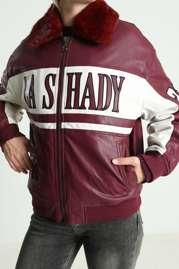 Bomber faux leather jacket - bordeaux + ecru