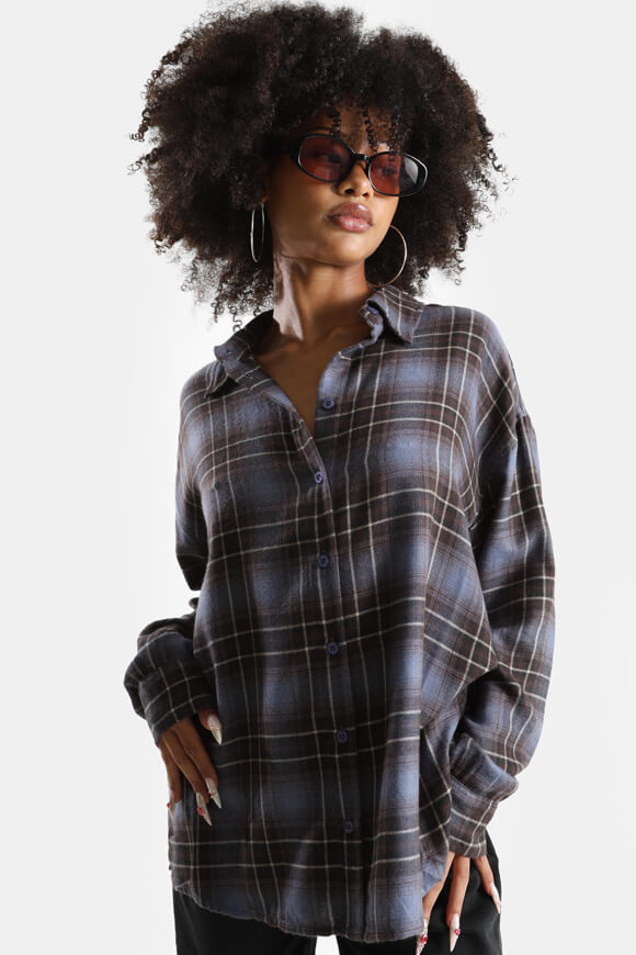 Camicia oversize a quadri - blu + marrone