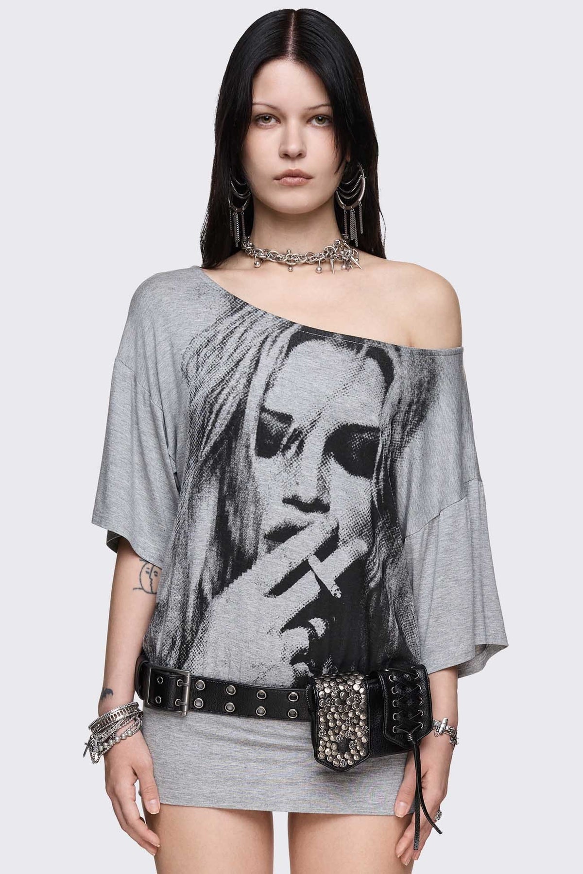 Muse off-shoulder t-shirt - Grey Melange
