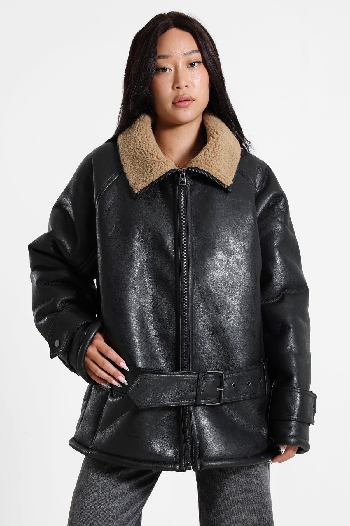 TSTALIA gefütterte Kunstlederjacke