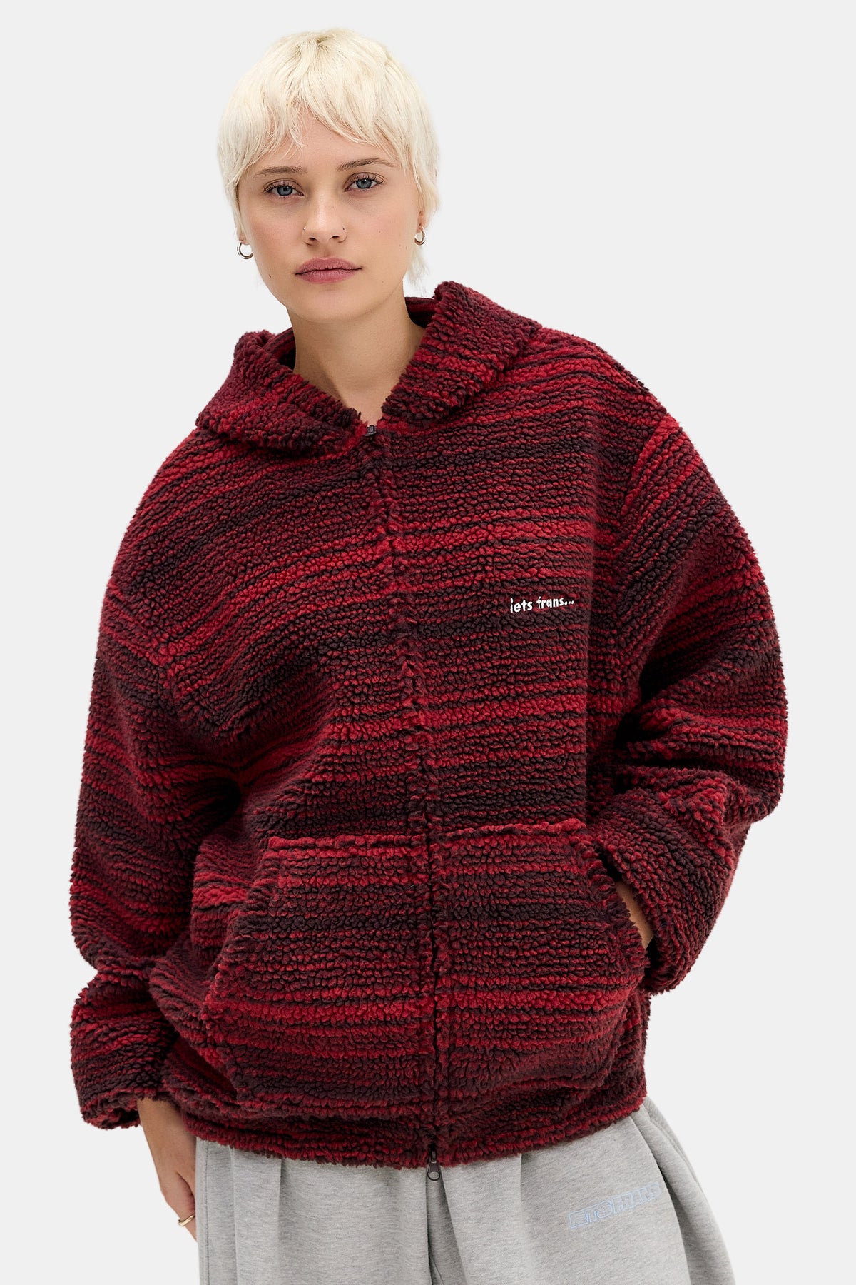 Borg Scuba Sherpa Jacke - Red + Brown
