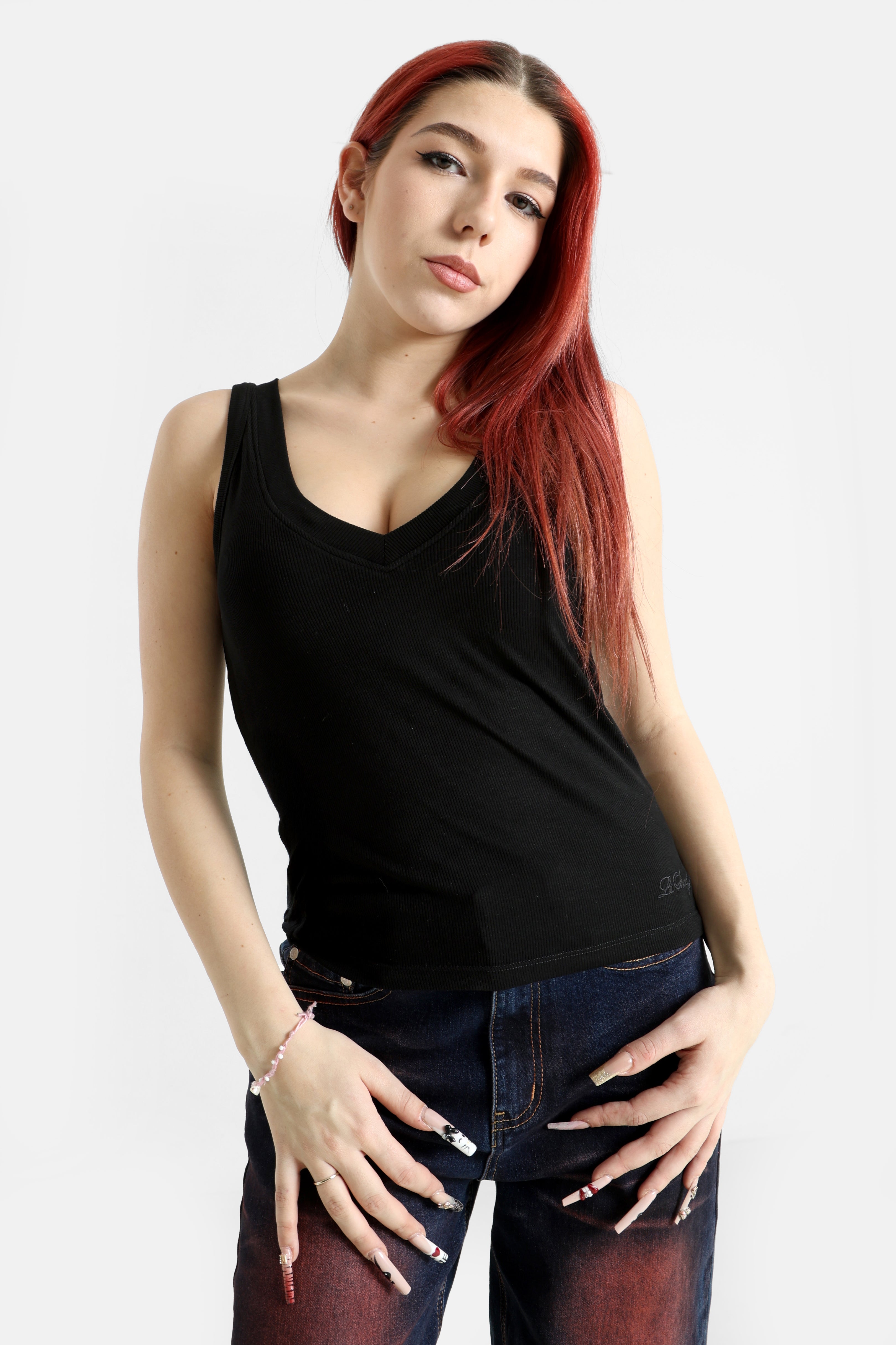 Geripptes Tanktop - Schwarz