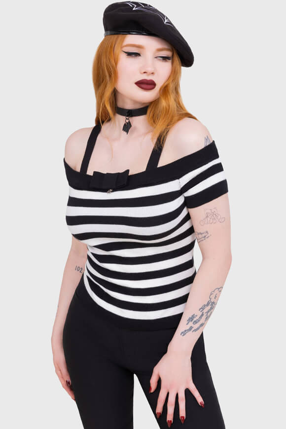 Off Shoulder Crop Stricktop - Black + White