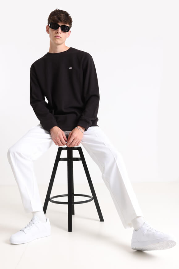 Langarmshirt mit Waffelstruktur - Black