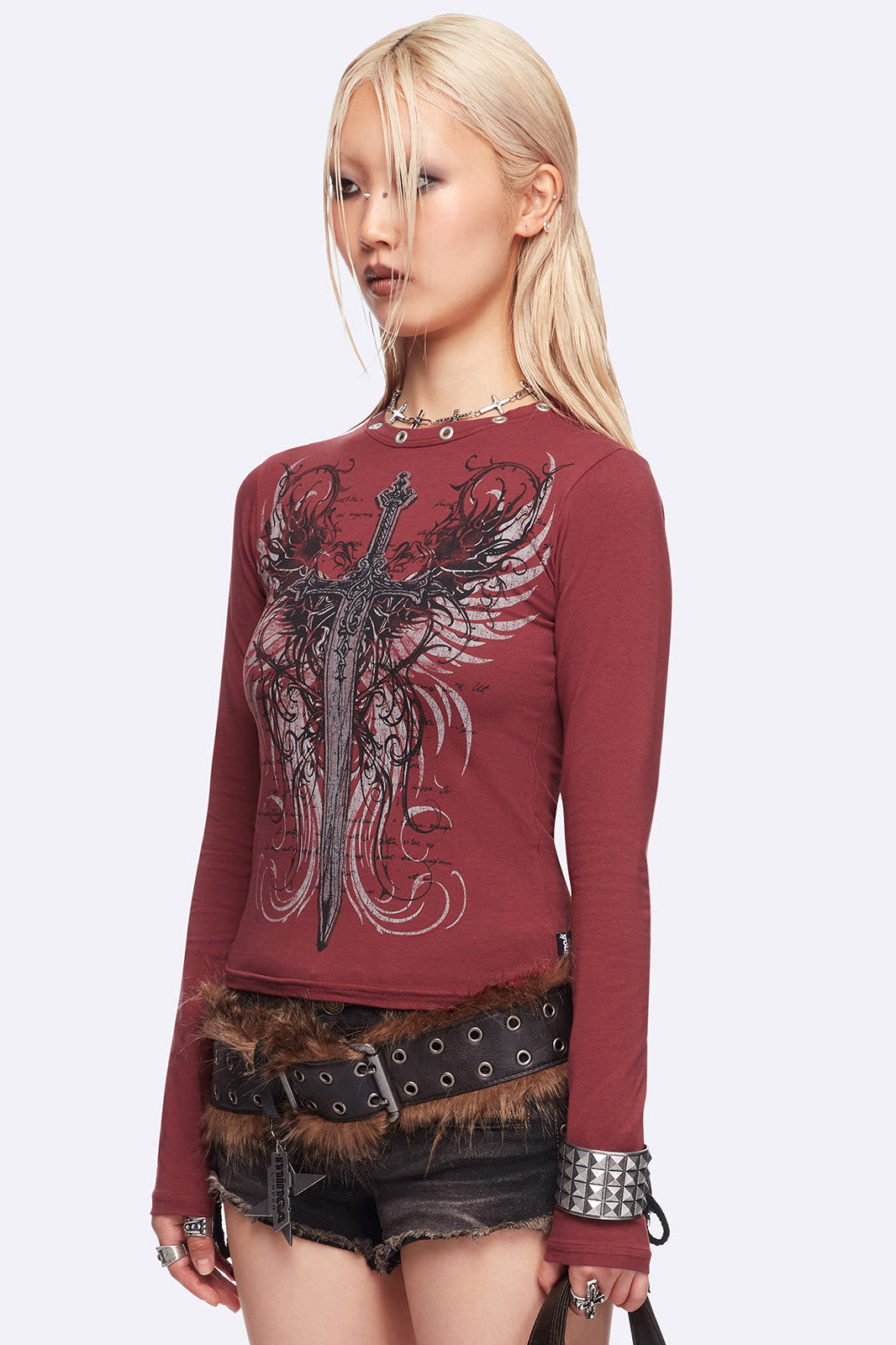 Graveborn Crop long sleeve shirt - Dark Red