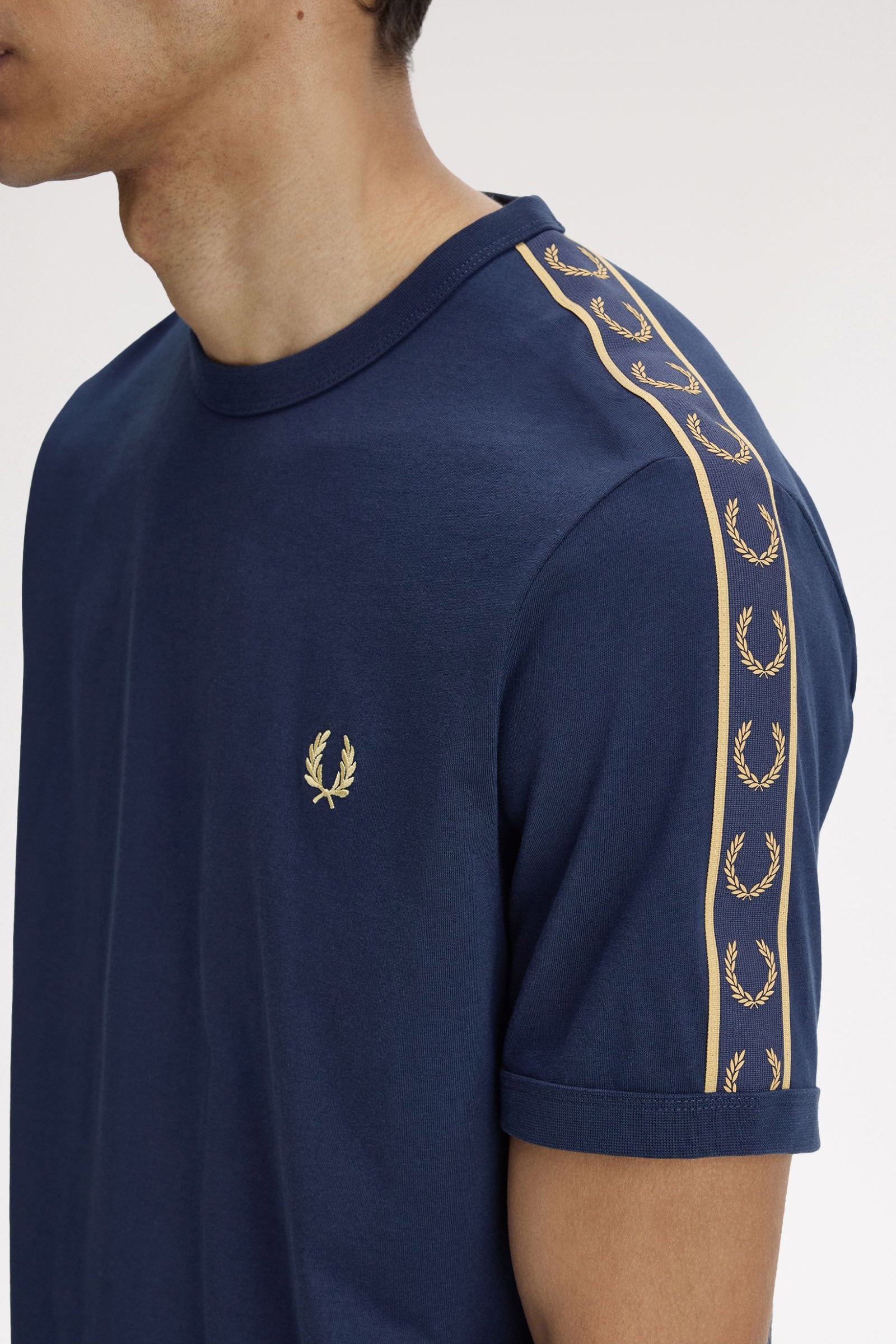 Contrast Tape Ringer T-Shirt - Blue + Champagne