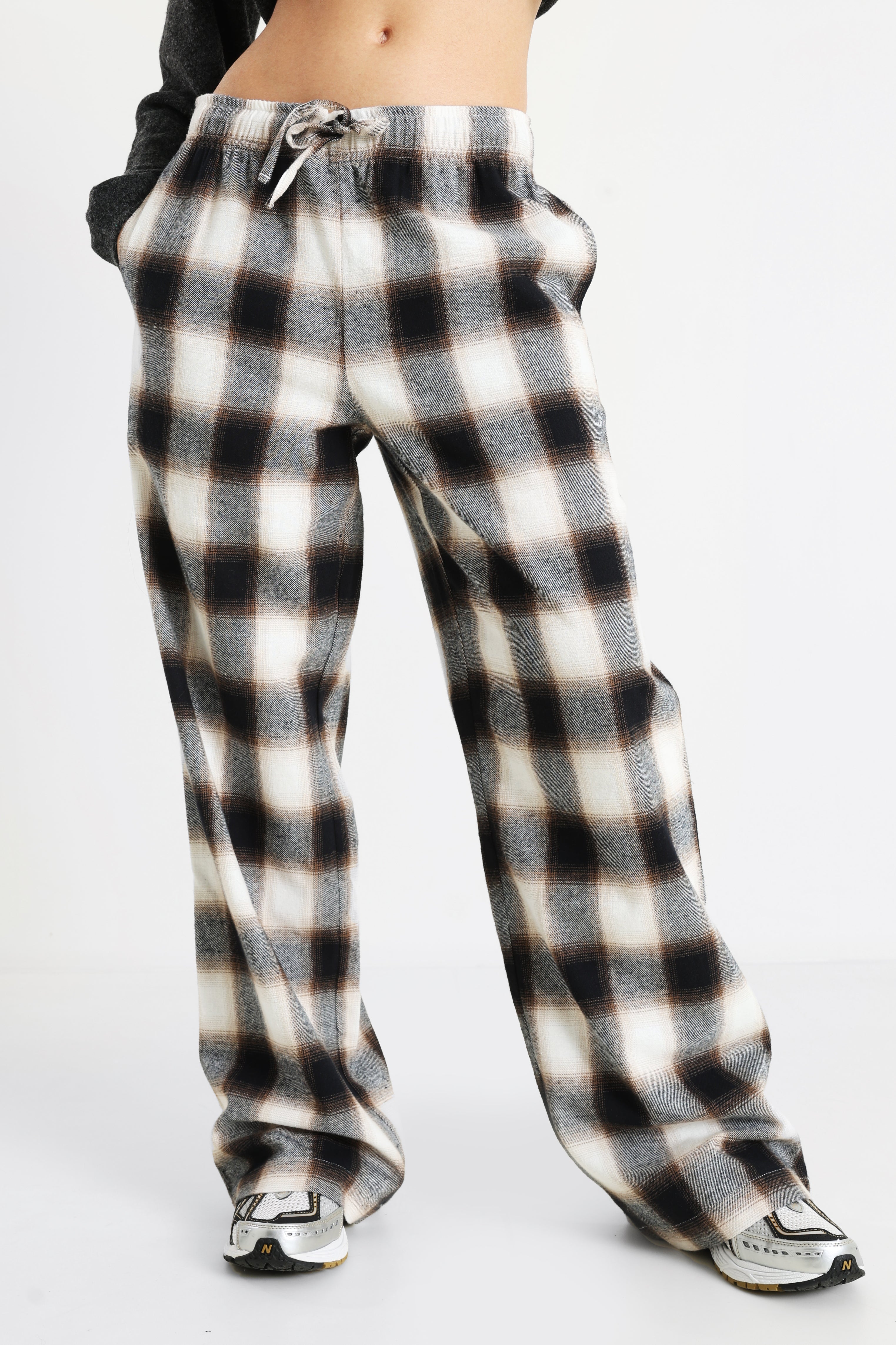 Pantalon en tissu - blanc cassé + noir + marron