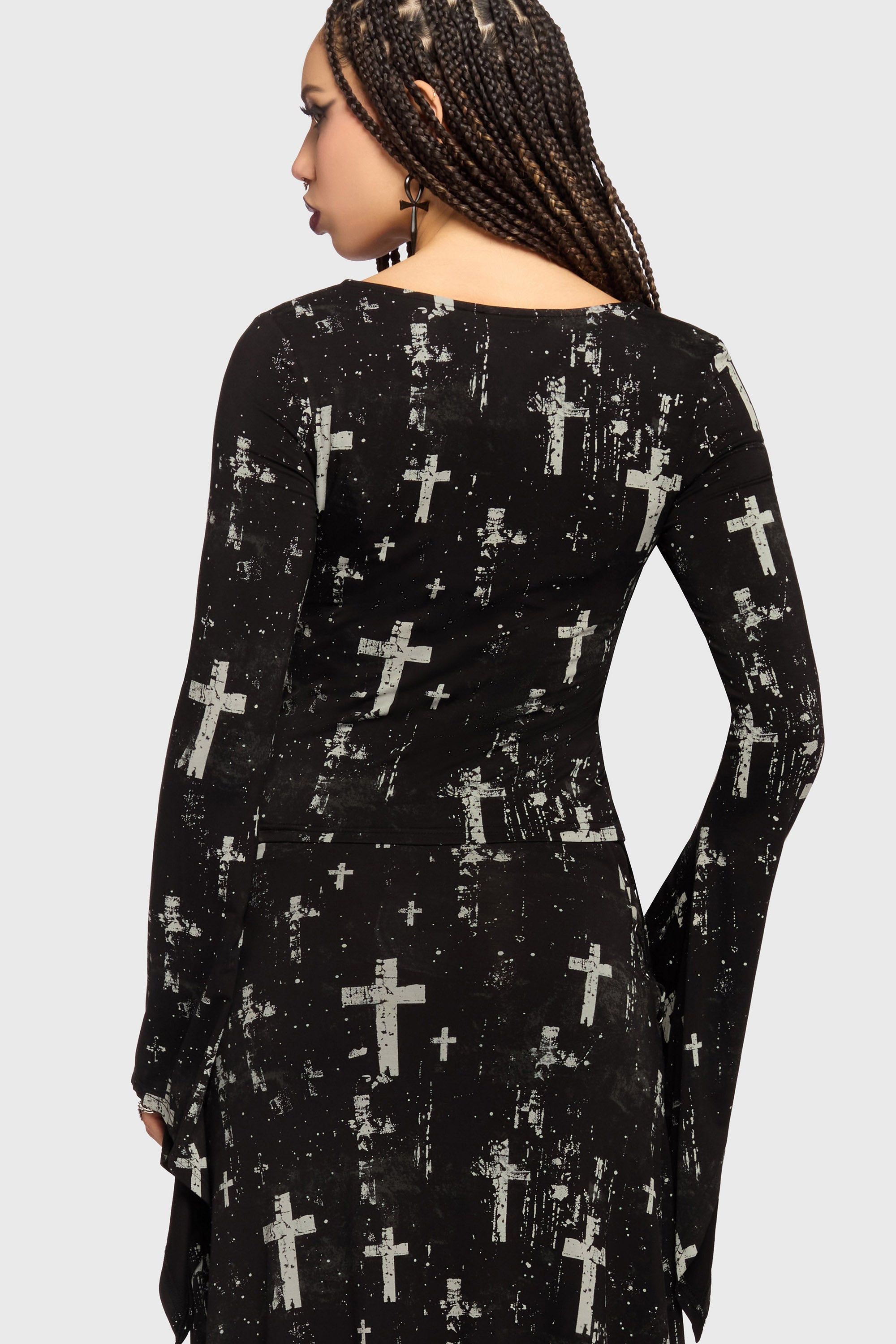 Tenebris Crop Langarmshirt - Black + Grey
