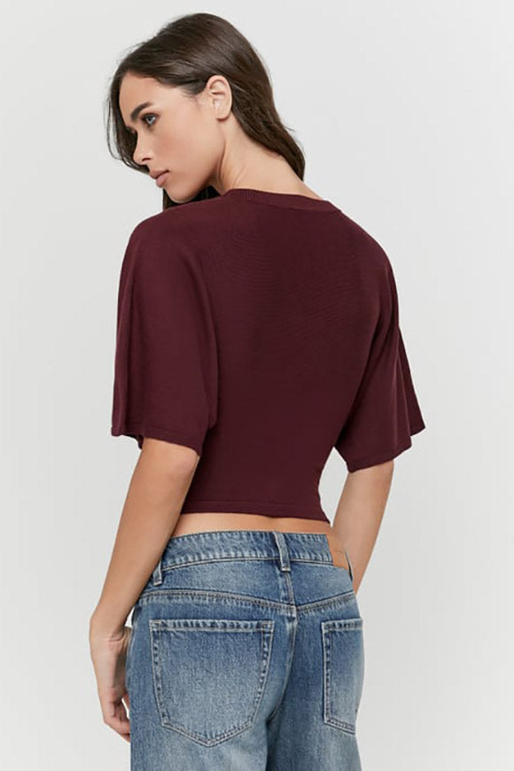 Maglione corto in maglia fine - Burgundy