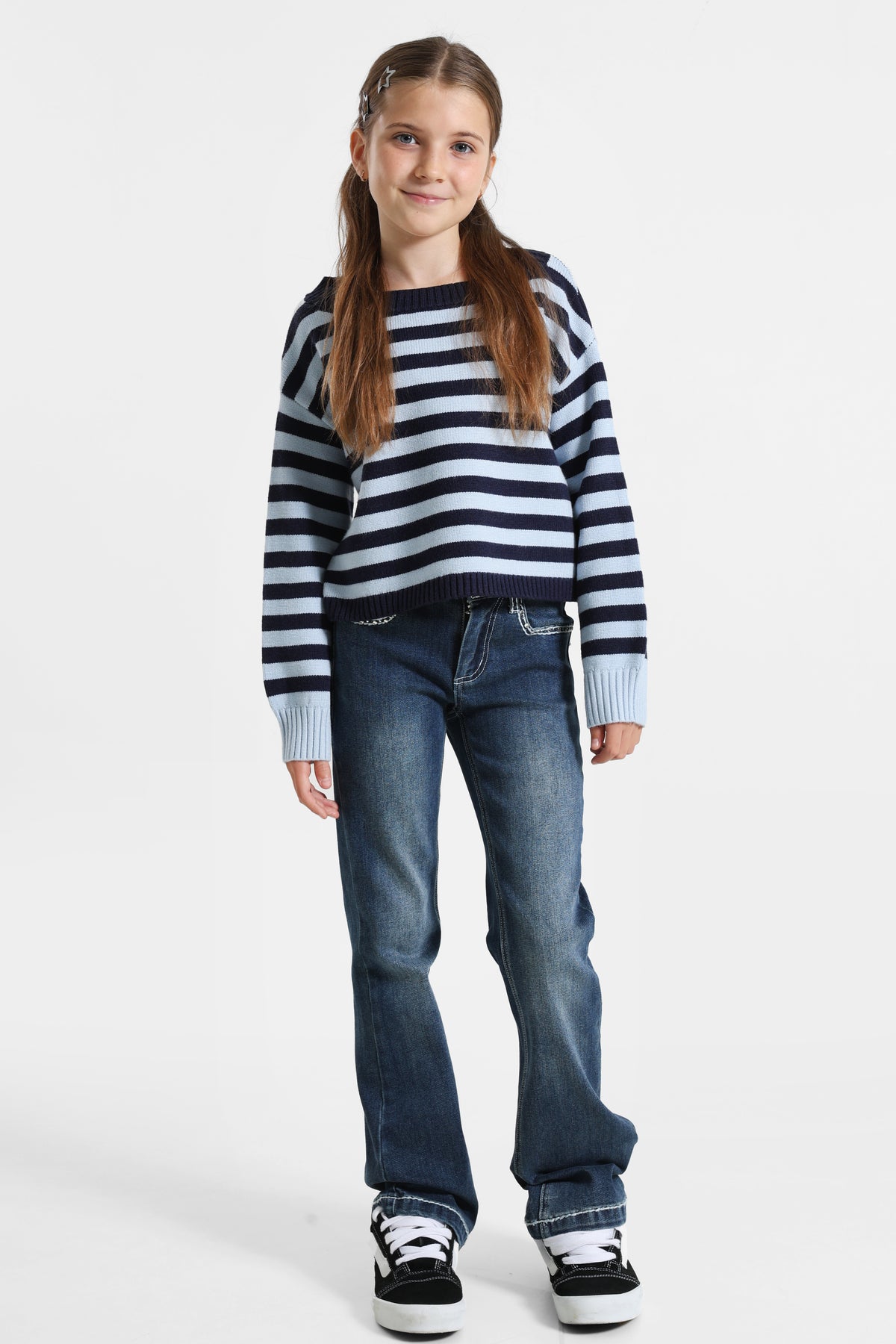 Oversize Chenille Strickpullover - Dunkelblau + Hellblau