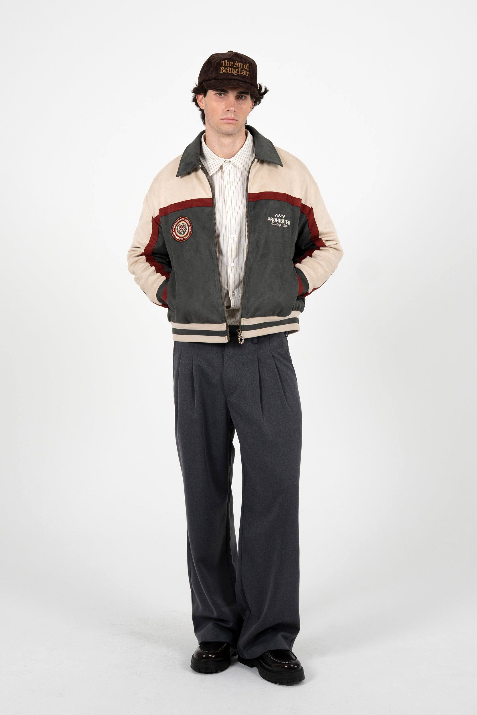 Kunstwildleder Jacke - Dark Grey + Light Beige