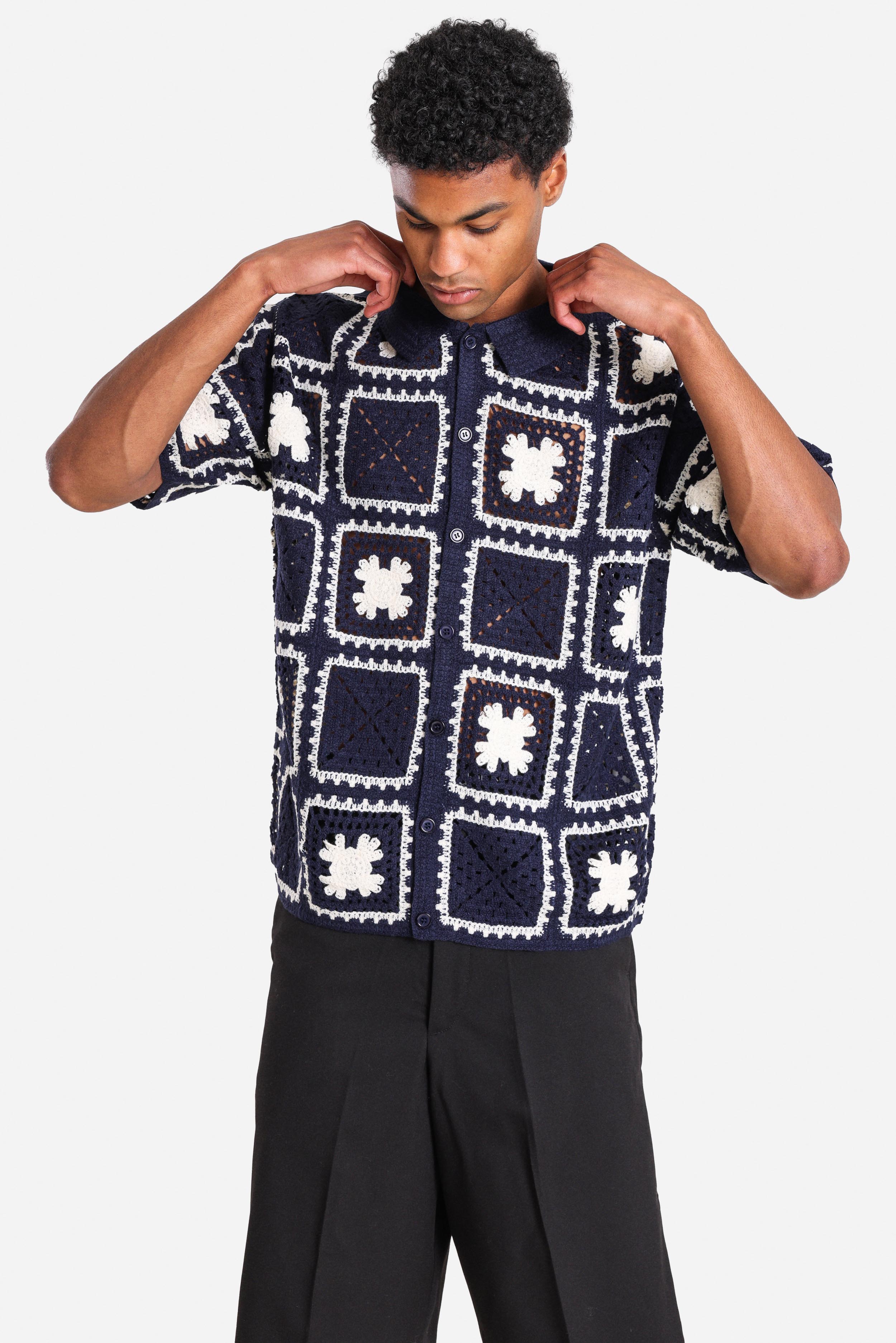 Häkelhemd - Navy + White